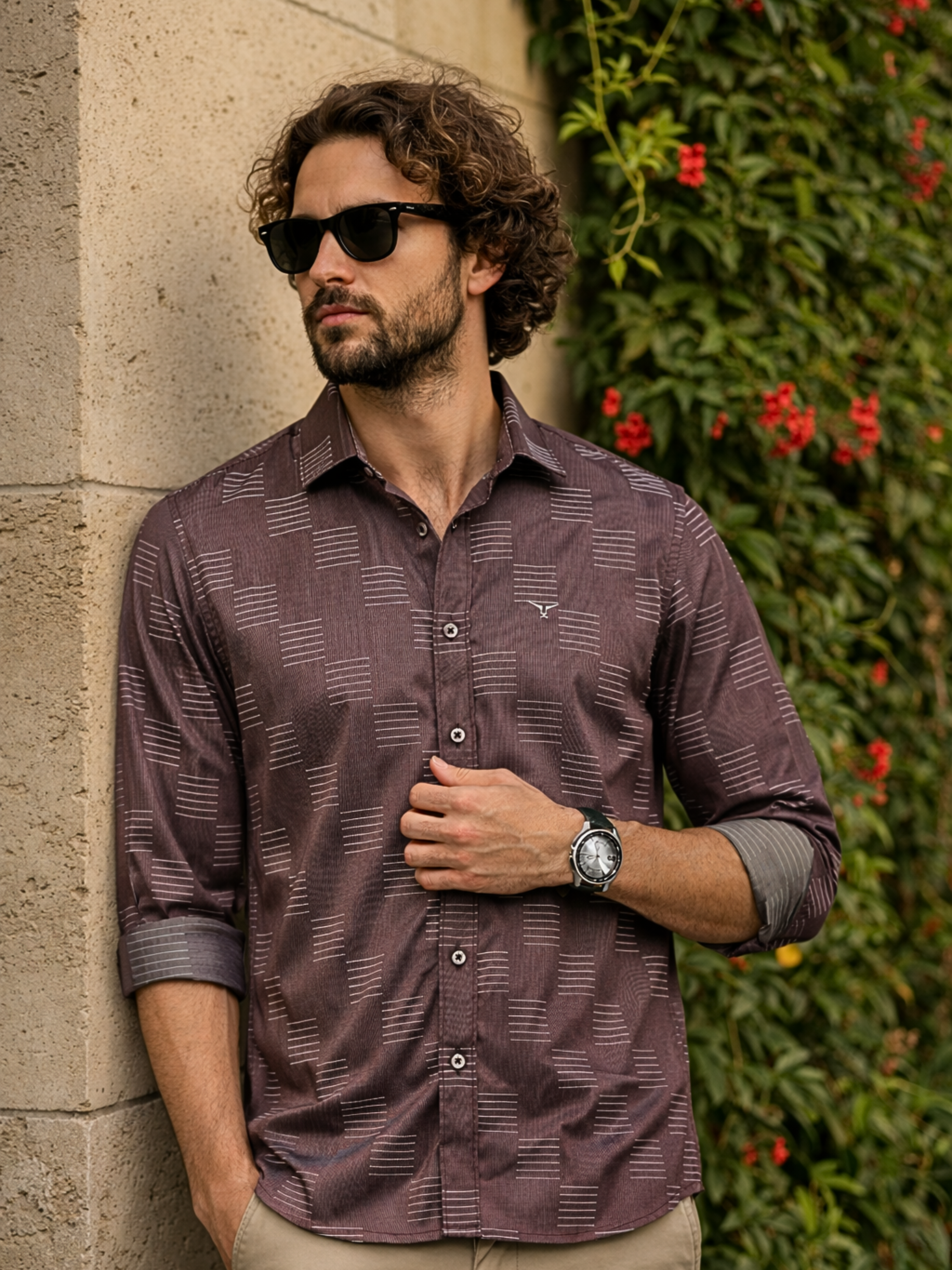 Prime Wine Patterened Full Sleeve Shirt