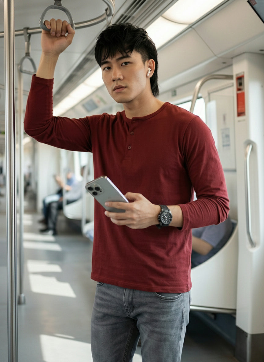 Henley Neck Full Sleeve T-Shirt