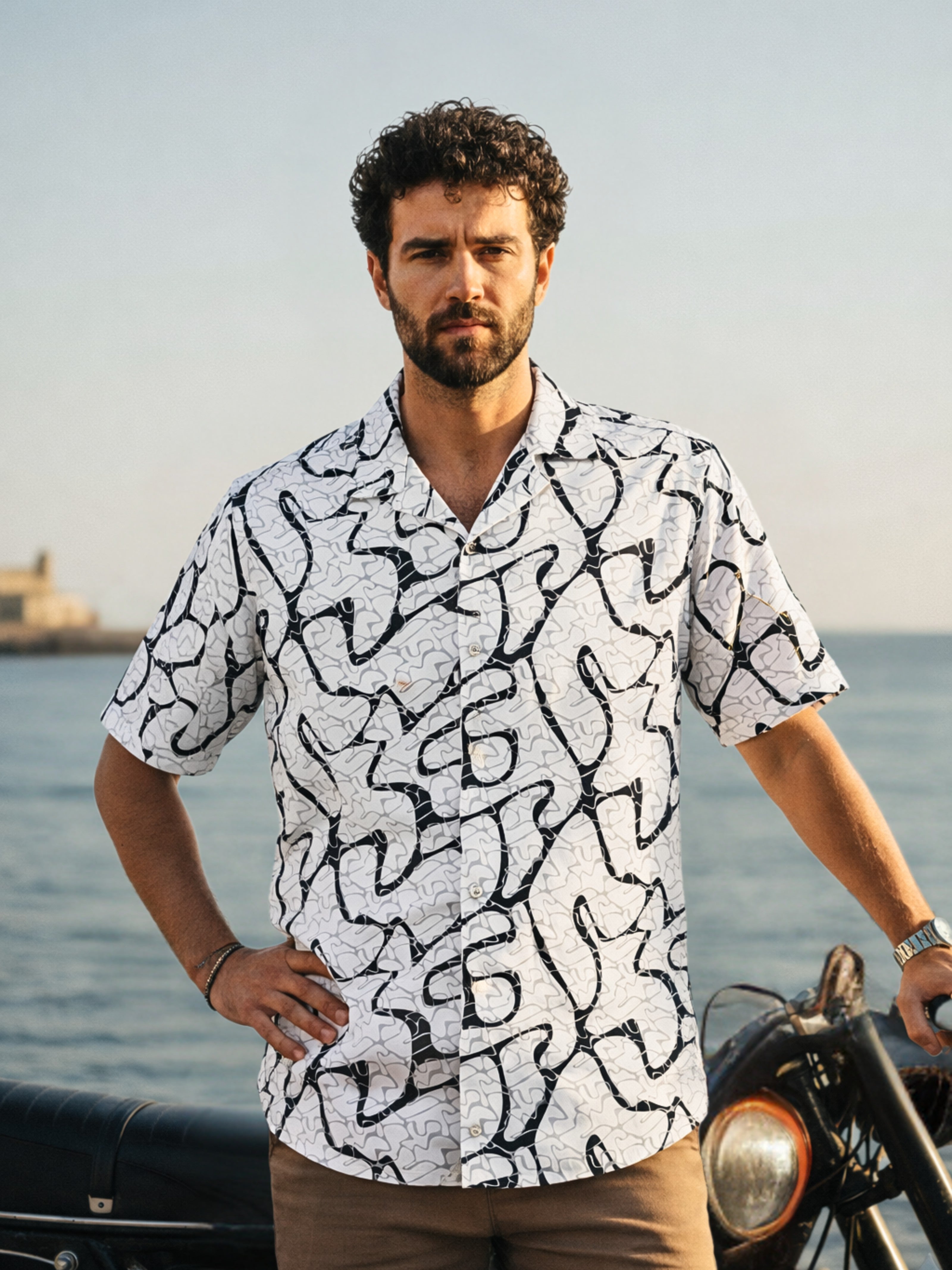 Cuban Collared Oversized Abstract Printed Shirt