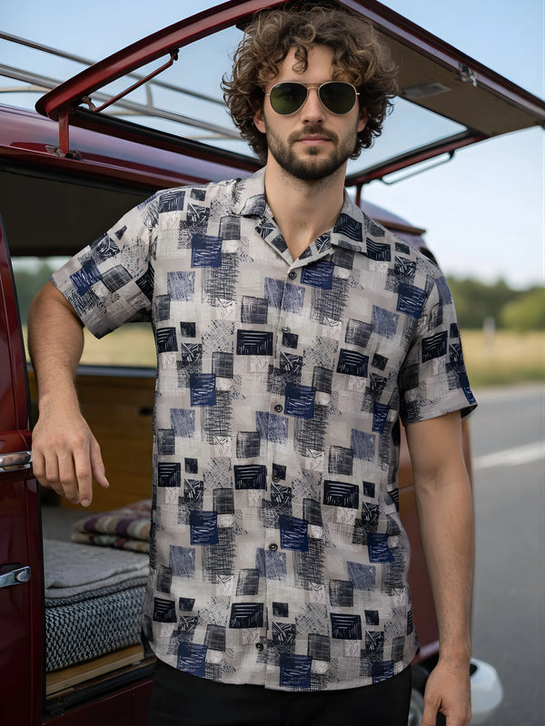 Cuban Collared Oversized Geometric Printed Shirt LEON