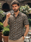 Cuban Collared Oversized Floral Printed Olive Green Shirt LEON