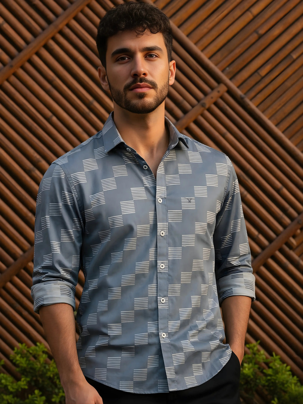Prime Grey Patterned Full Sleeve Shirt LEON
