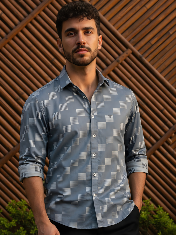Prime Grey Patterned Full Sleeve Shirt
