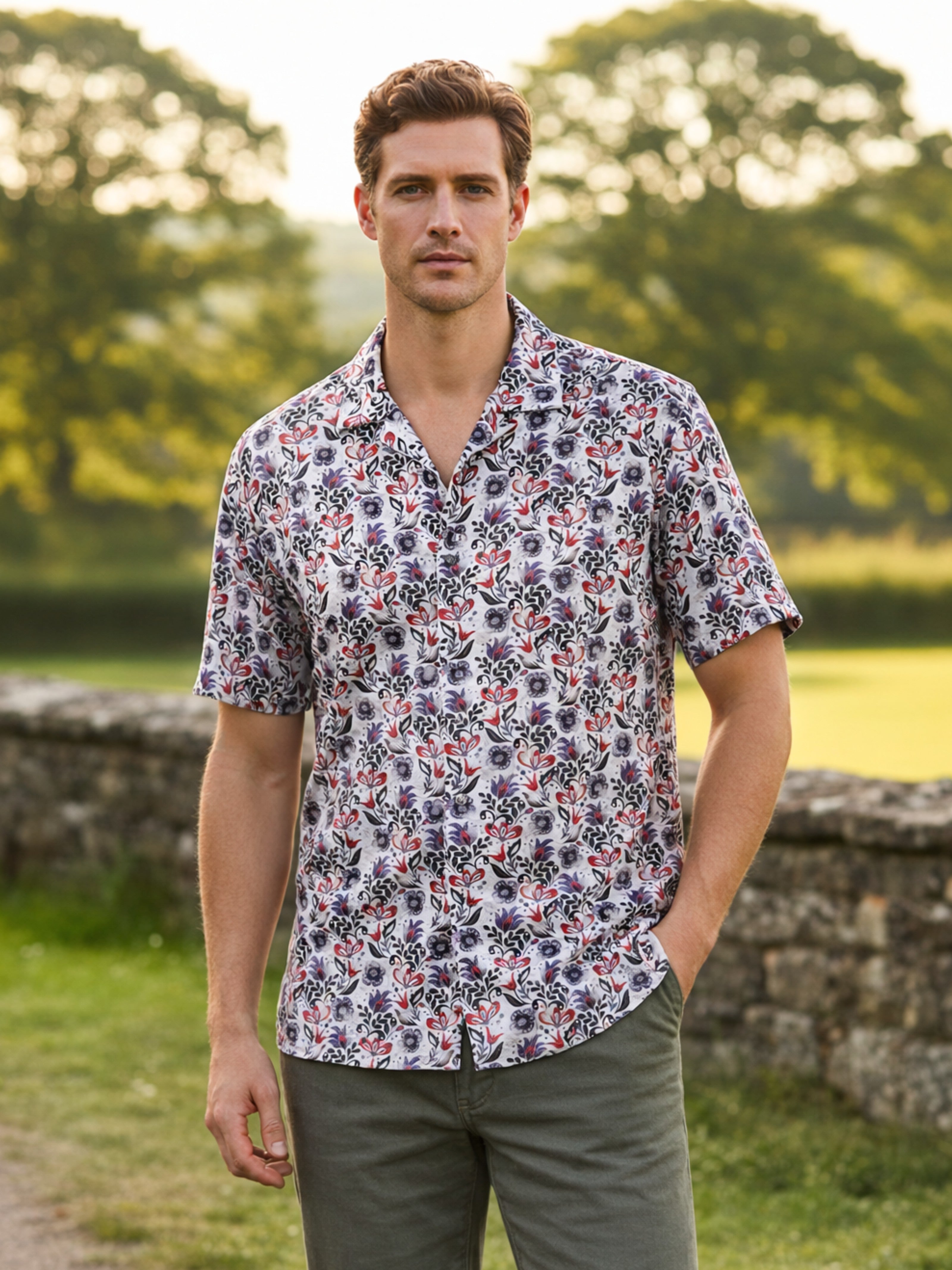 Cuban Collared Oversized Multi Coloured Floral Printed Shirt