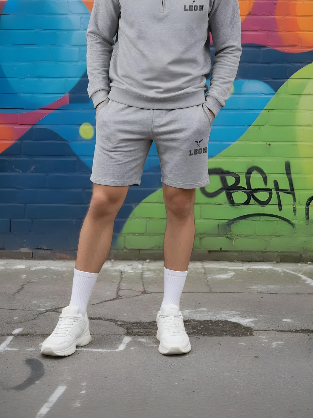 High Neck Half Zipper Sports Sweatshirt & Shorts Set