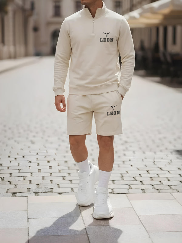 High Neck Half Zipper Sports Sweatshirt & Shorts Set