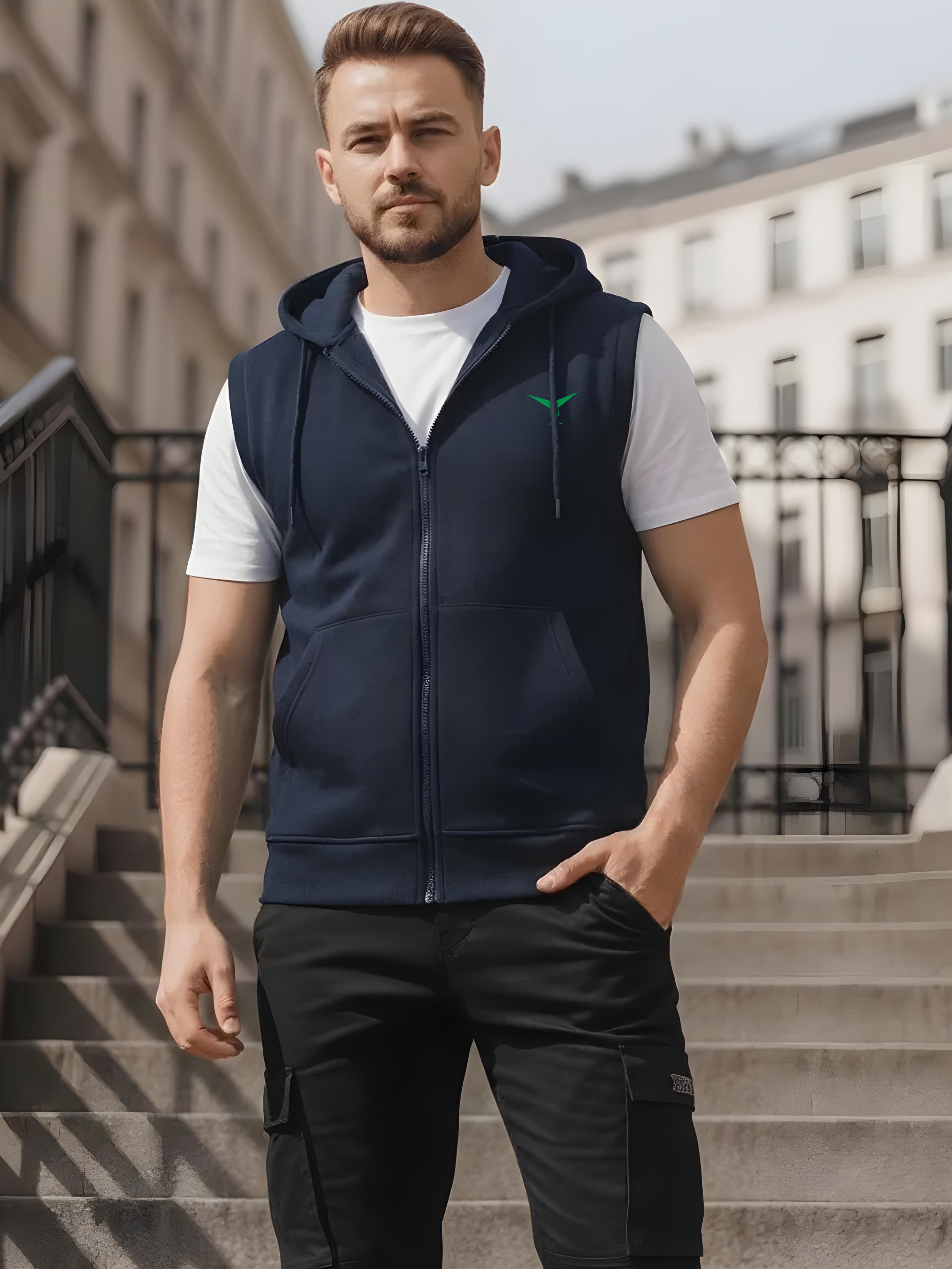 Solid Sleeveless Zipper Hoodie