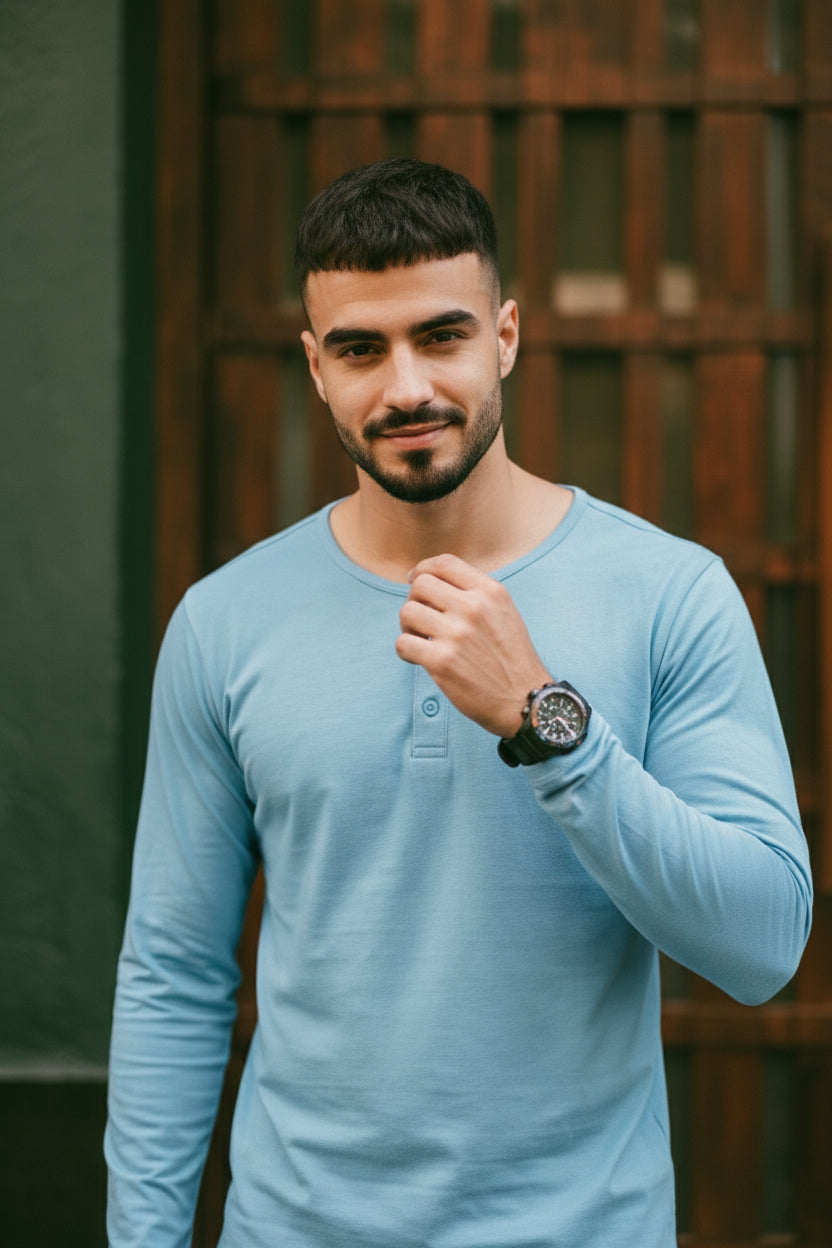 Henley Neck Full Sleeve T-Shirt