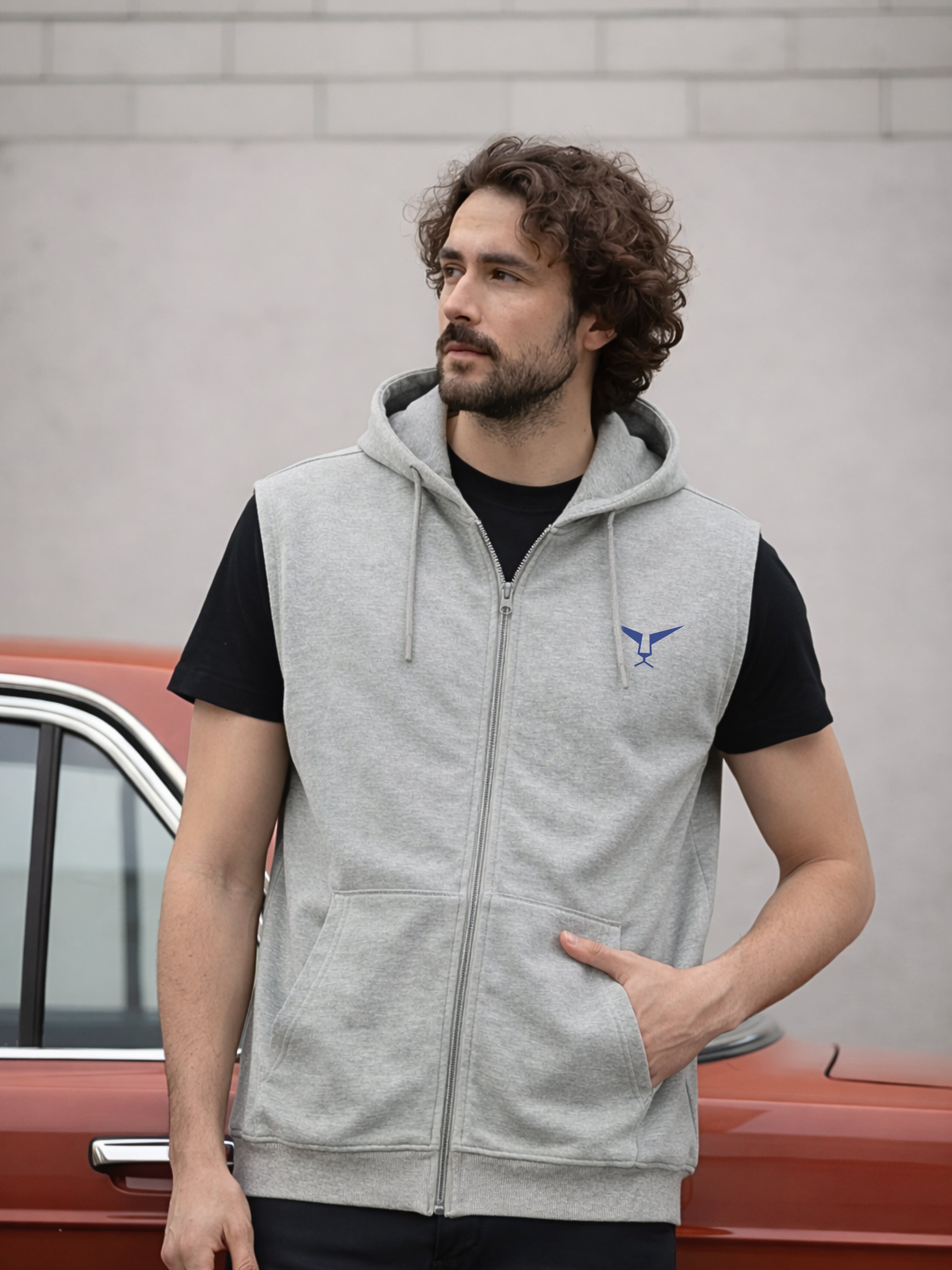 Solid Sleeveless Zipper Hoodie