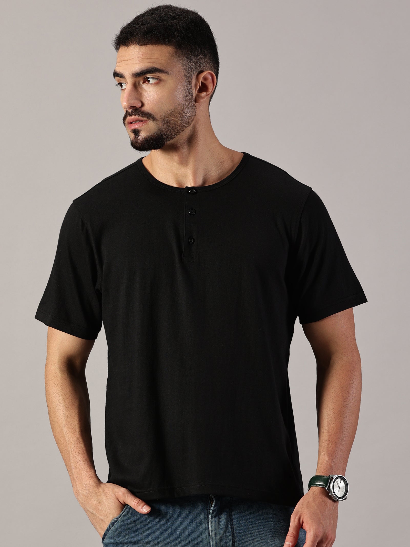 Henley Neck  Half Sleeve T-Shirt