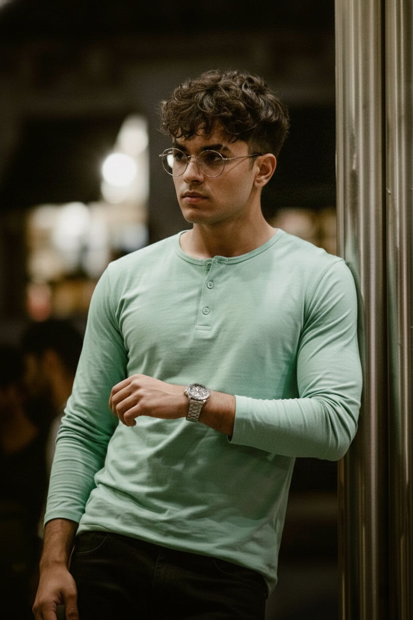 Henley Neck Full Sleeve T-Shirt