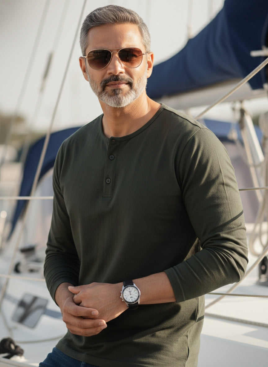 Henley Neck Full Sleeve T-Shirt