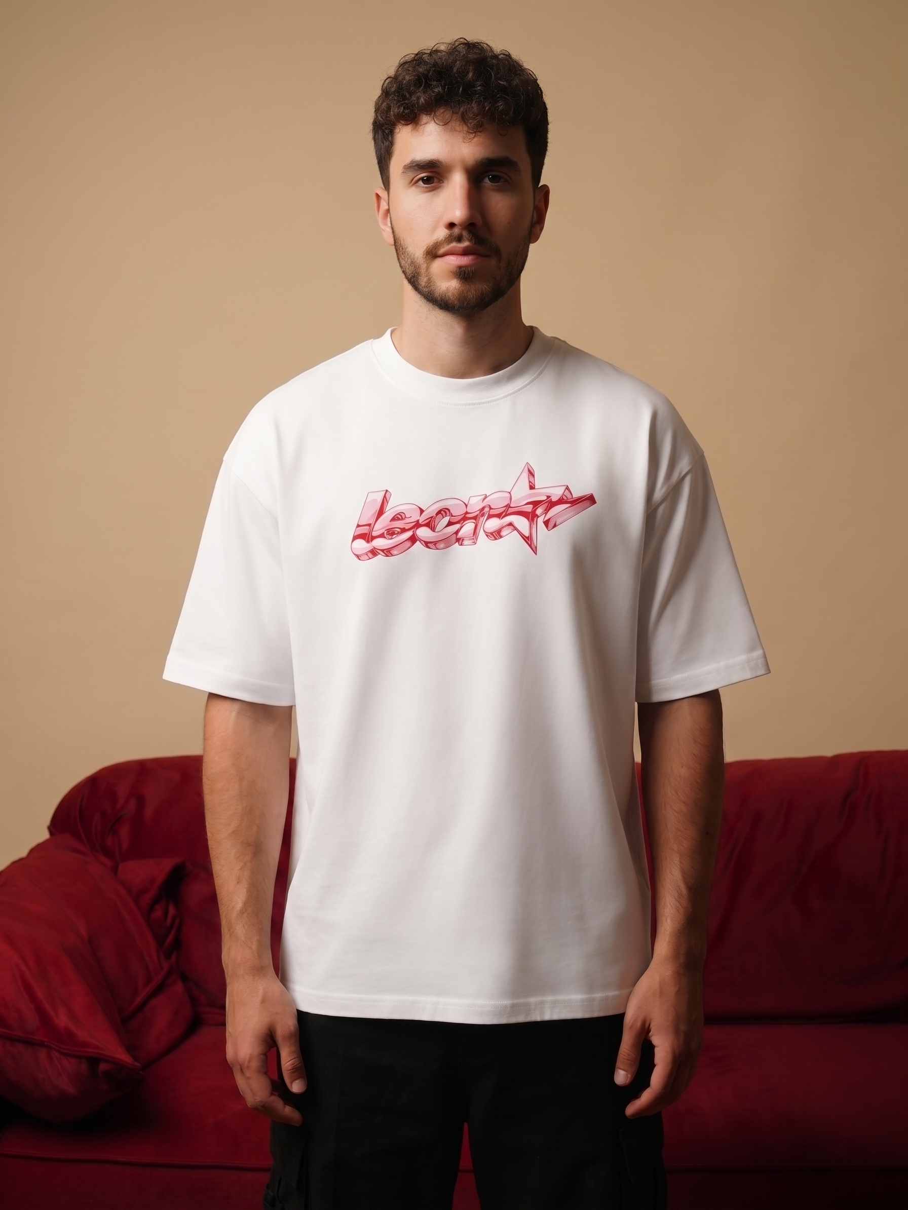 LEON Men's Oversized Leon Star Pink Printed T-Shirt LEON