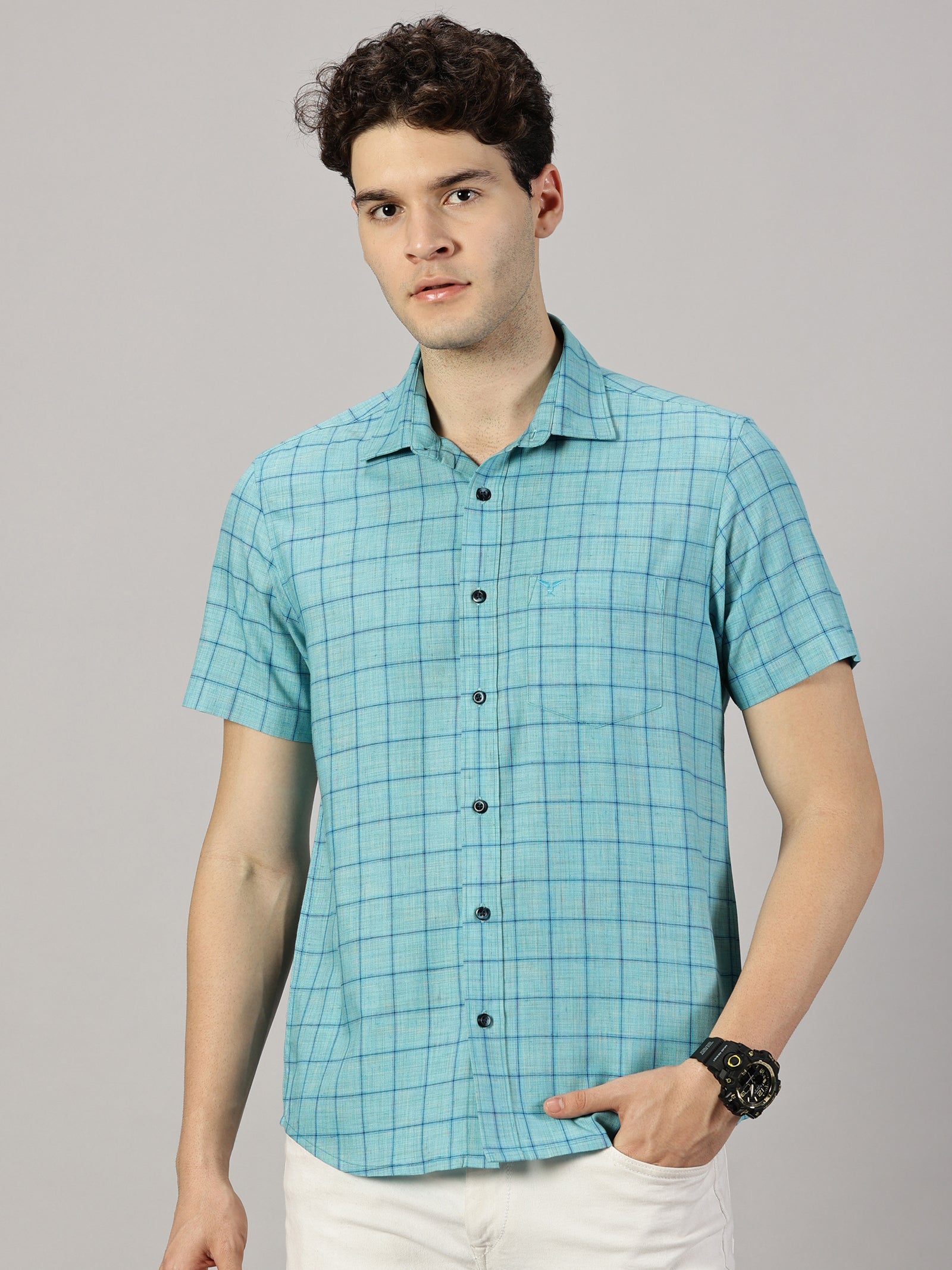 Checkered Poly Cotton Half Sleeve Shirt
