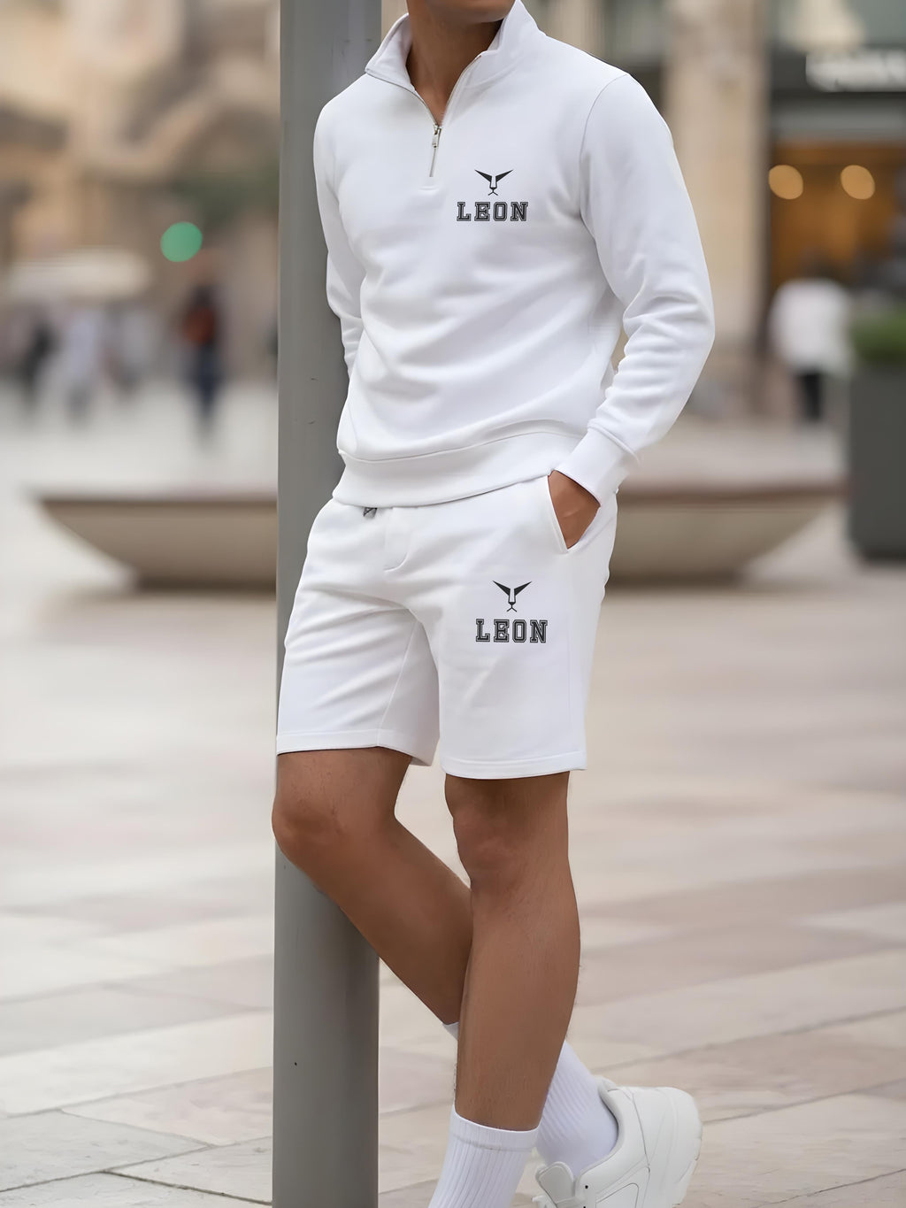 High Neck Half Zipper Sports Sweatshirt & Shorts Set