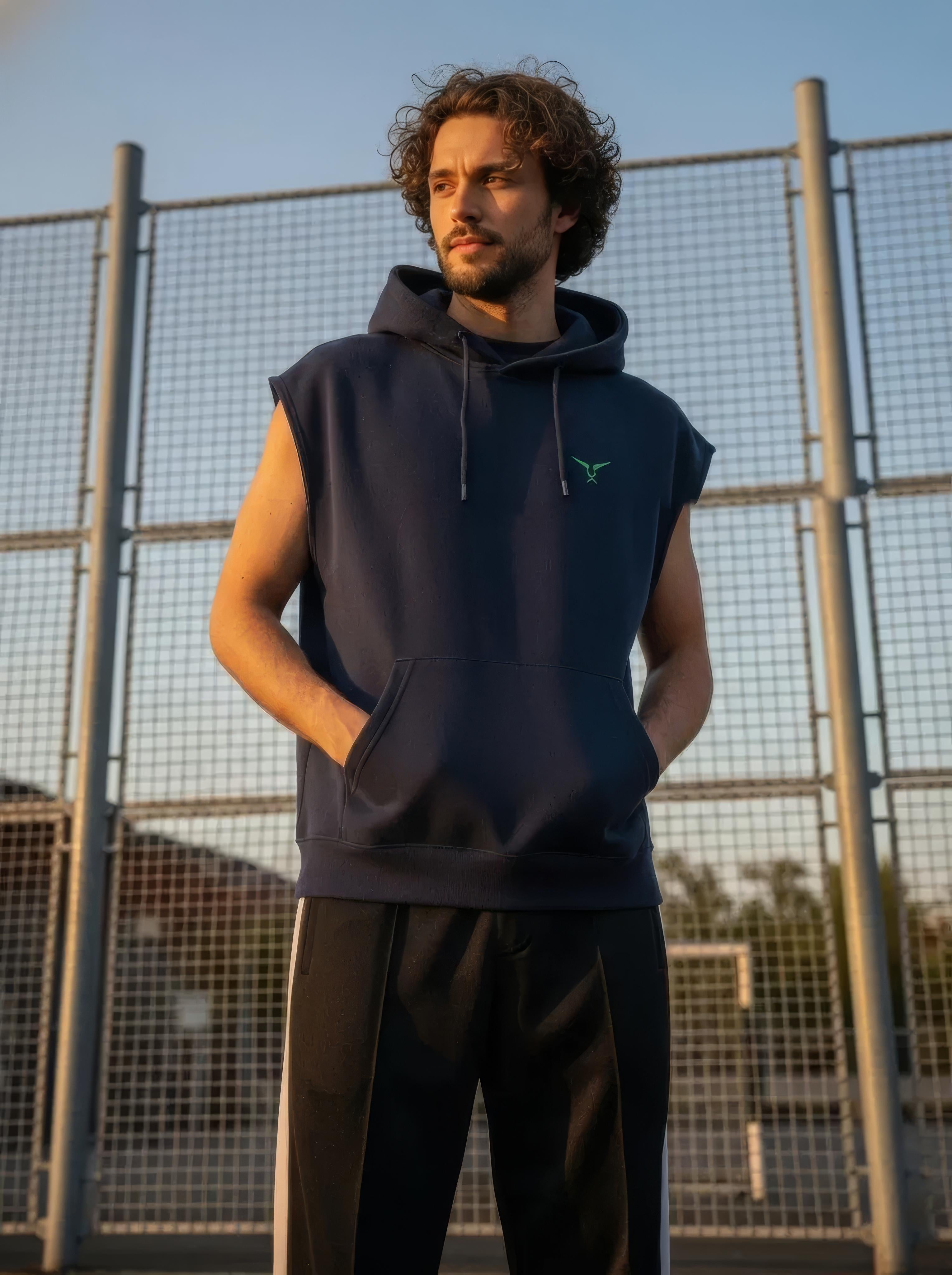 Solid Sleeveless Pullover Hoodie