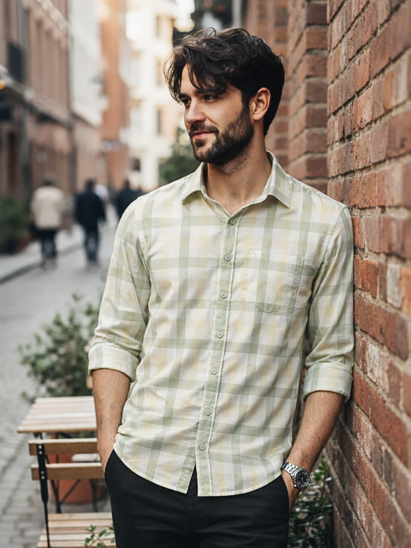 Prime Pastel Green Checkered Full Sleeve Shirt