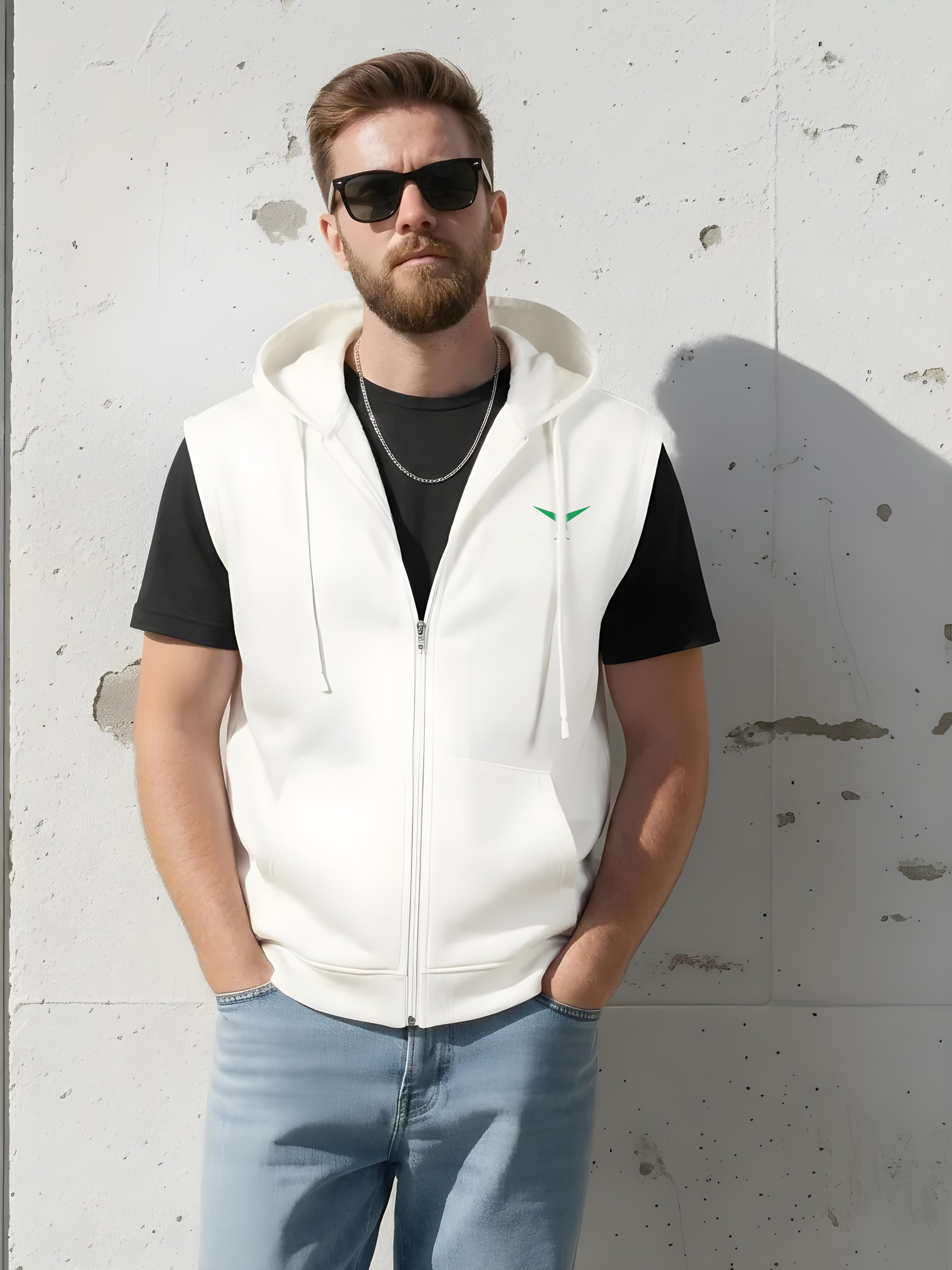Solid Sleeveless Zipper Hoodie