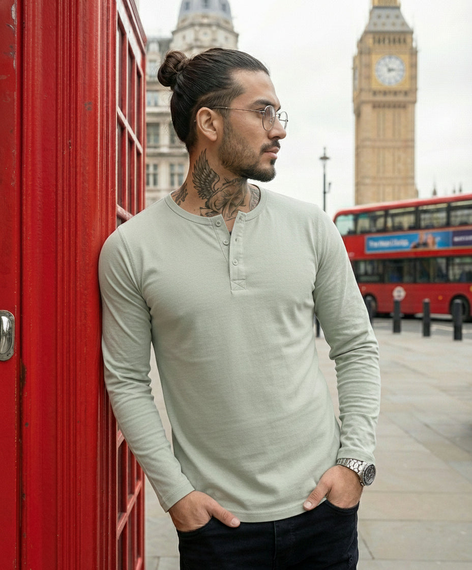 Henley Neck Full Sleeve T-Shirt