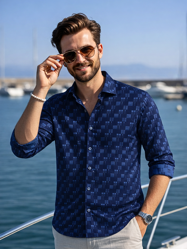 Prime Royal Blue Patterrned Full Sleeve Shirt