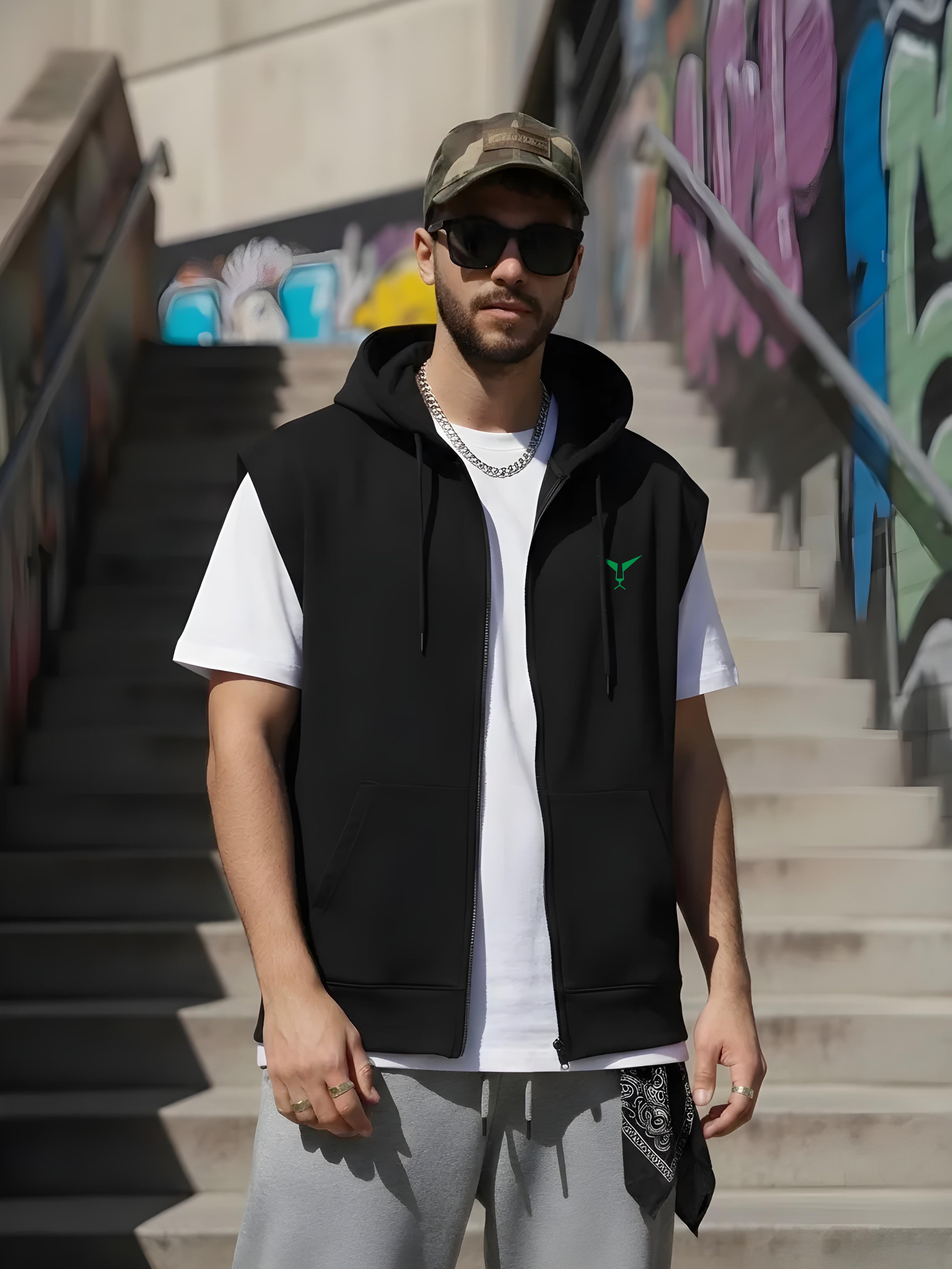 Solid Sleeveless Zipper Hoodie