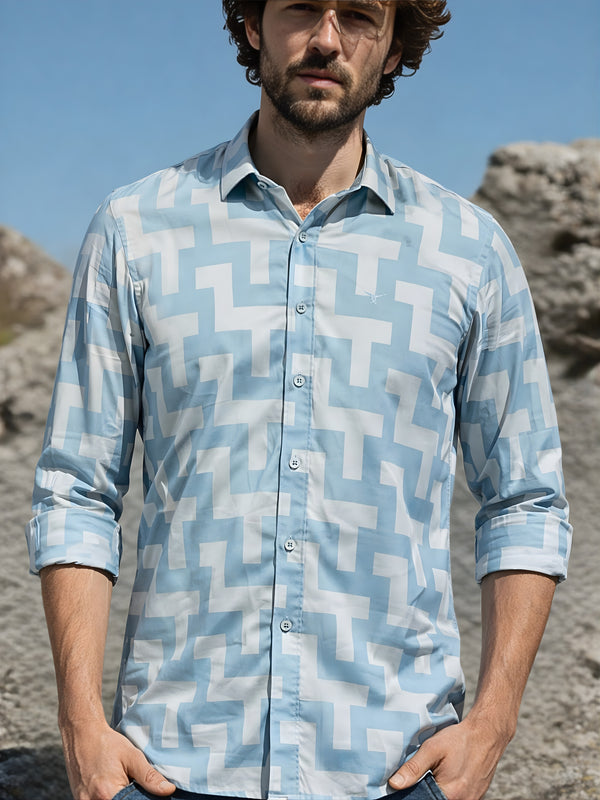 Prime Blue Patterned Full Sleeve Shirt