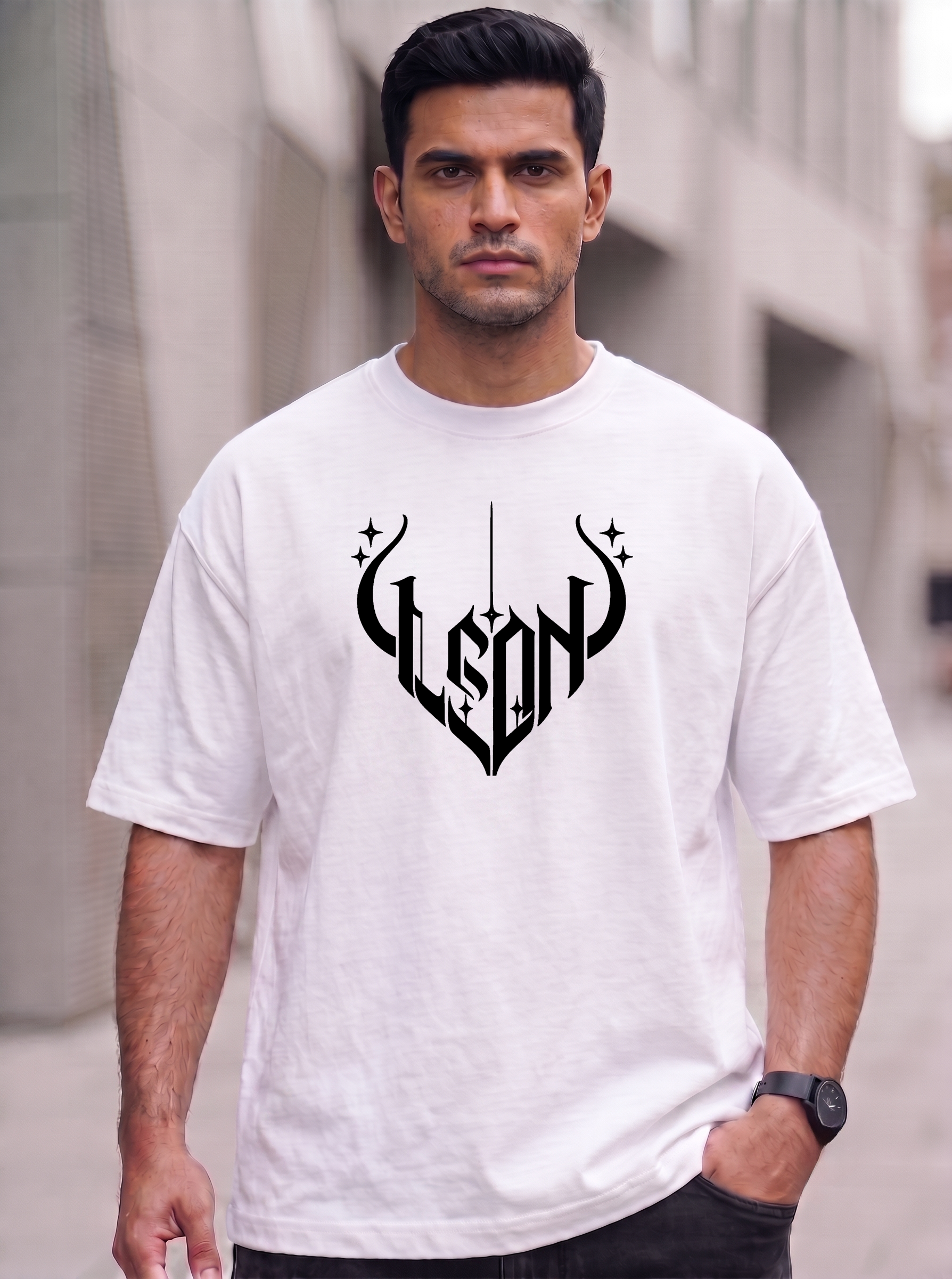 LEON Men's Oversized Gothic Printed T-Shirt LEON