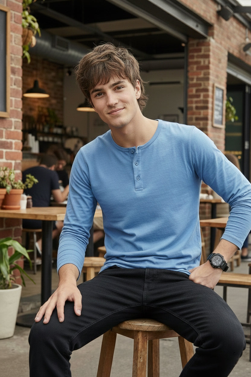 Henley Neck Full Sleeve T-Shirt
