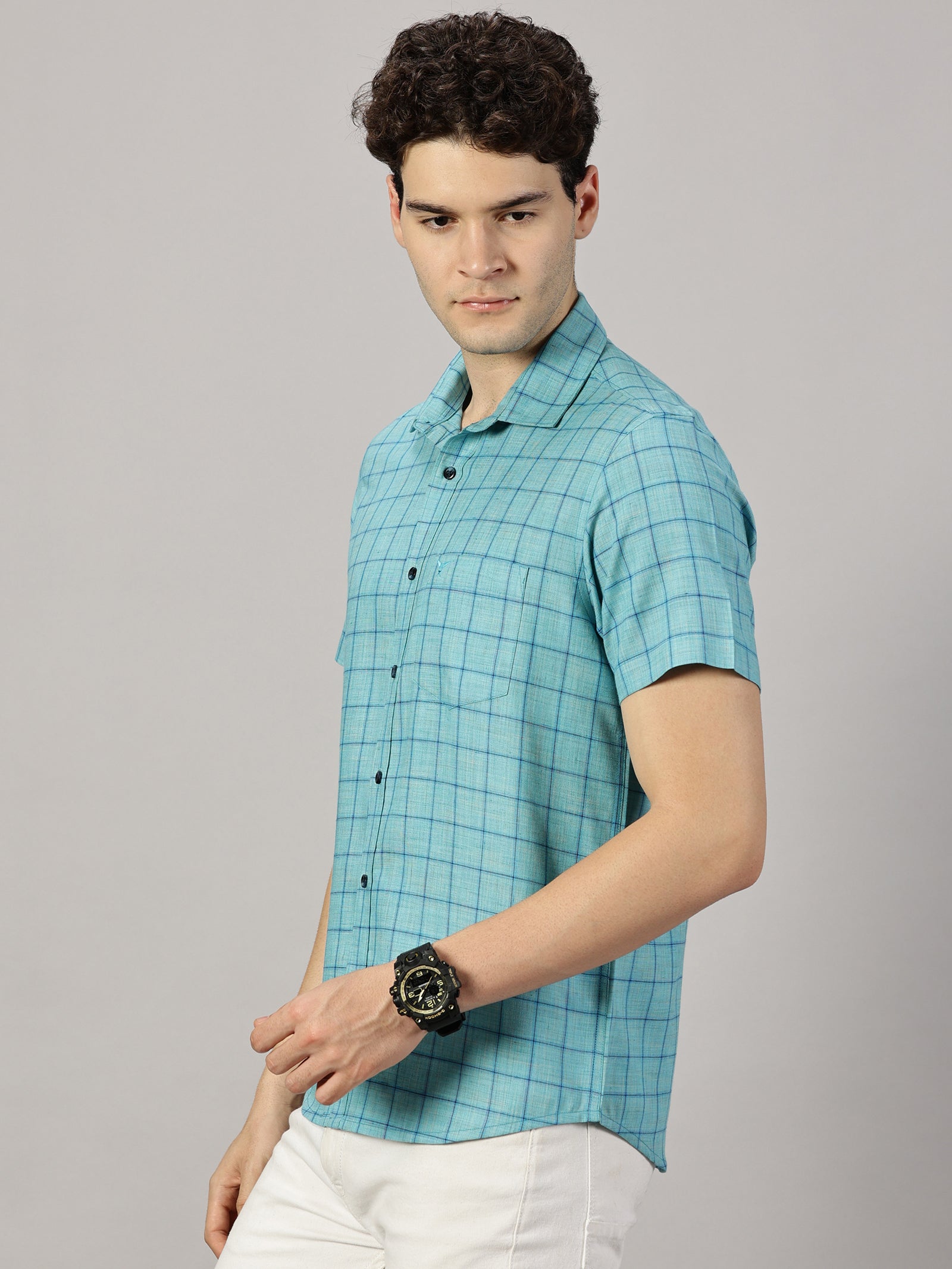 Checkered Poly Cotton Half Sleeve Shirt