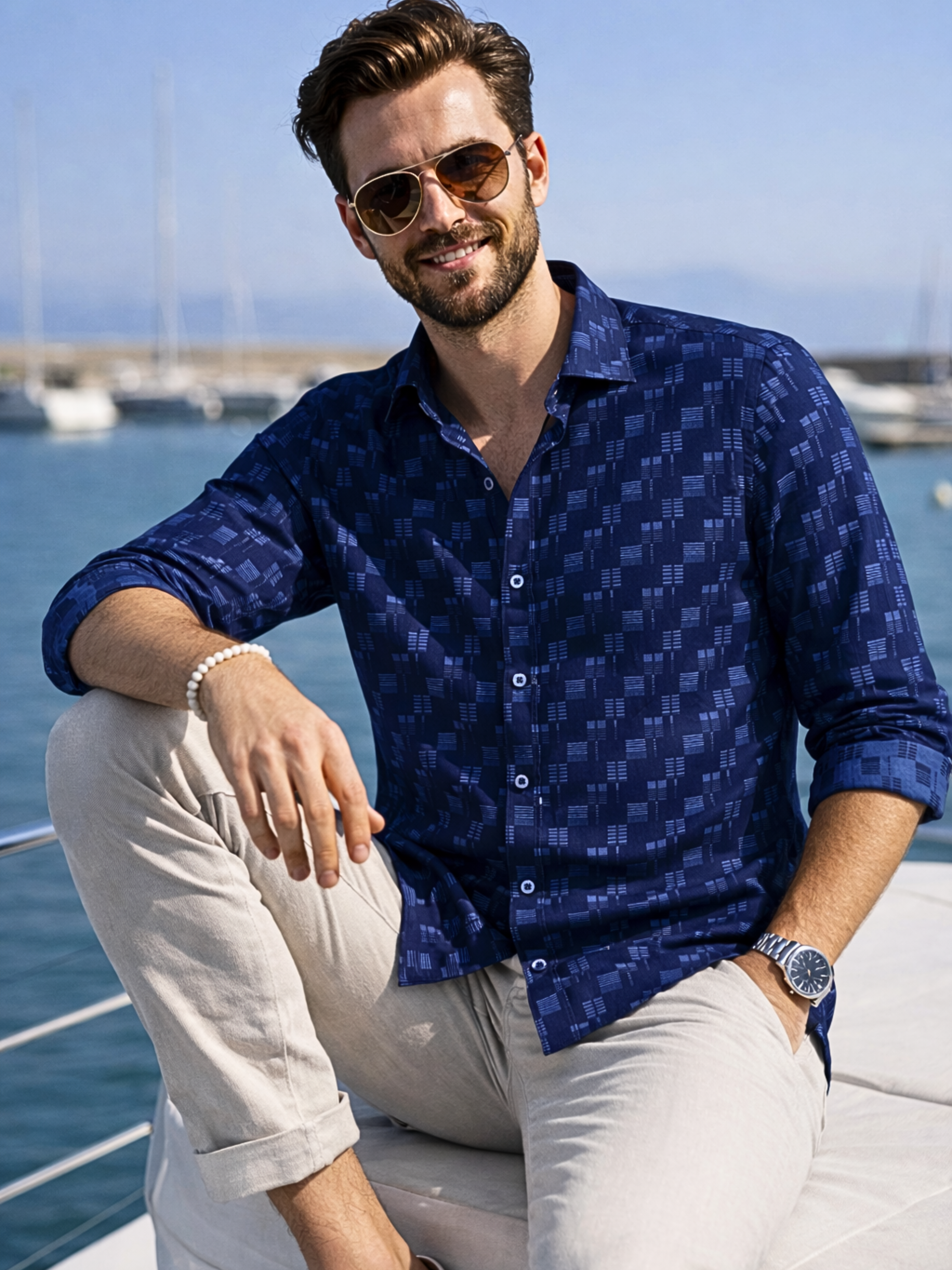 Prime Royal Blue Patterrned Full Sleeve Shirt