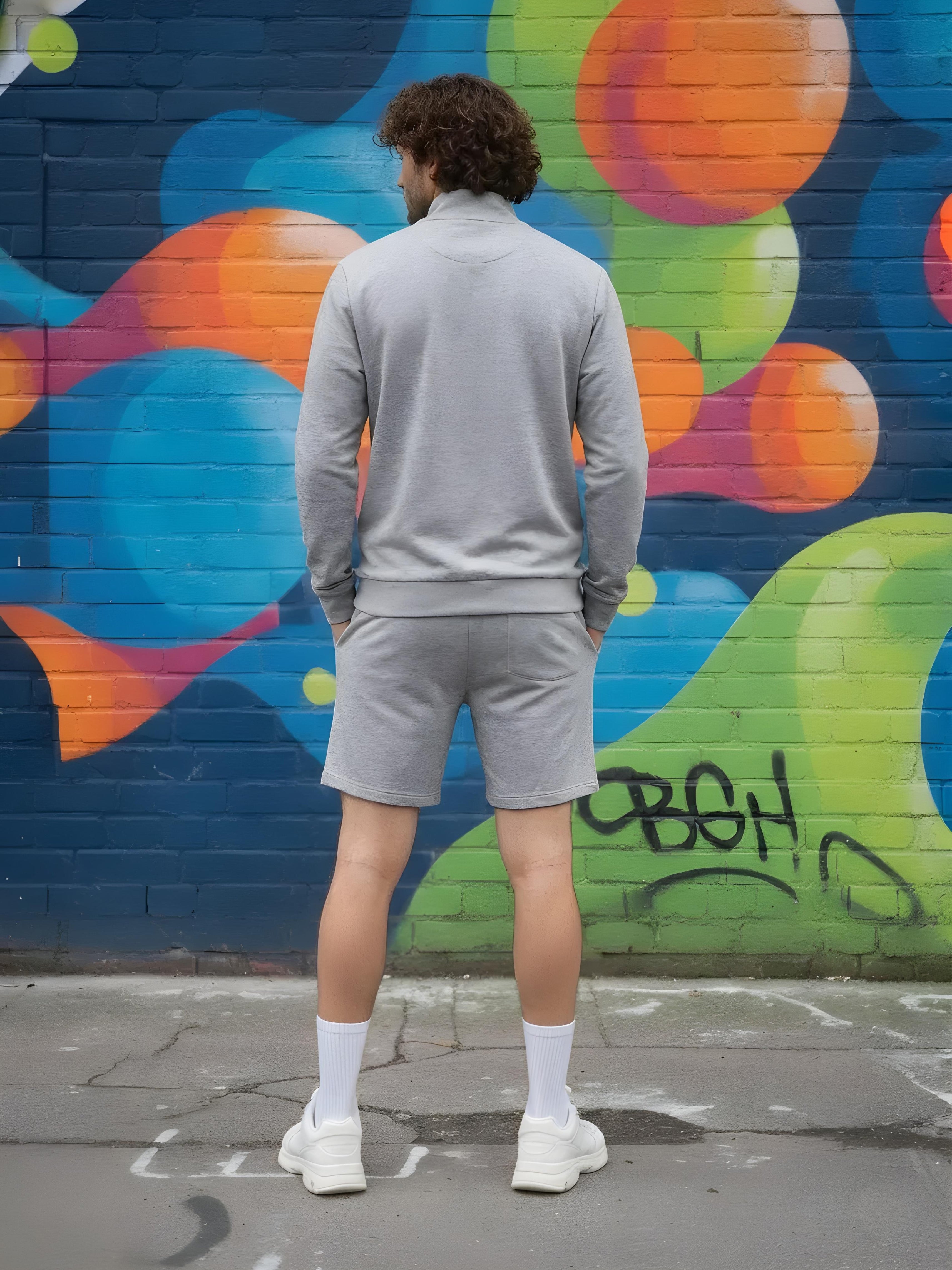 High Neck Half Zipper Sports Sweatshirt & Shorts Set