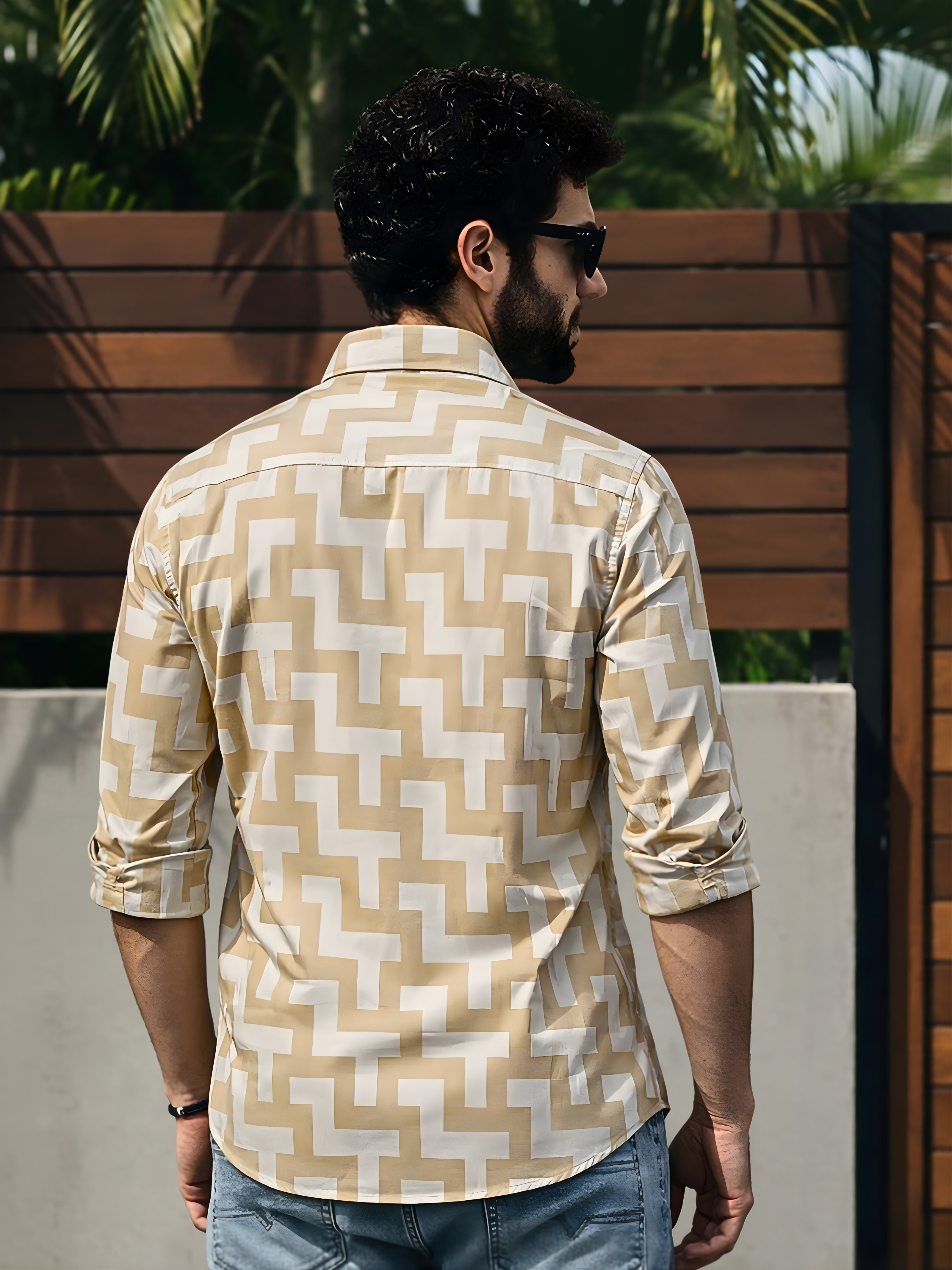 Prime Beige Patterned Full Sleeve Shirt