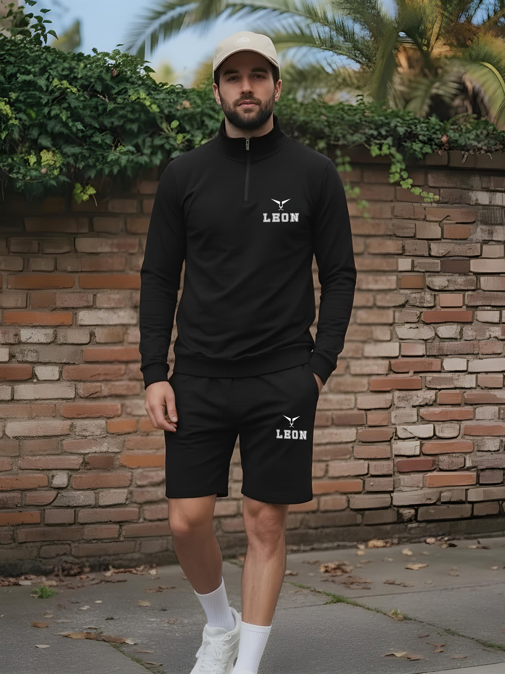 High Neck Half Zipper Sports Sweatshirt & Shorts Set