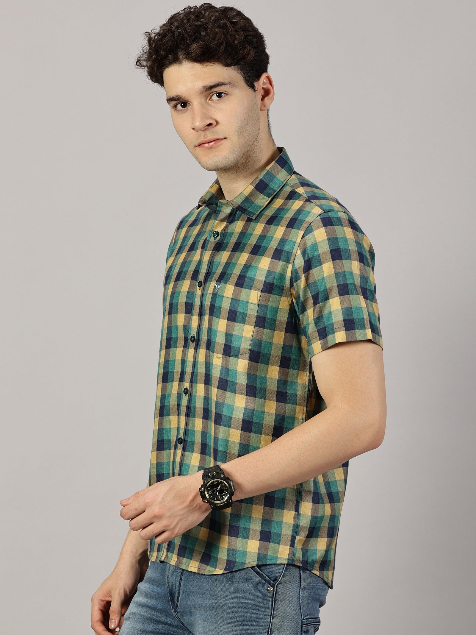 Checkered Poly Cotton Half Sleeve Shirt