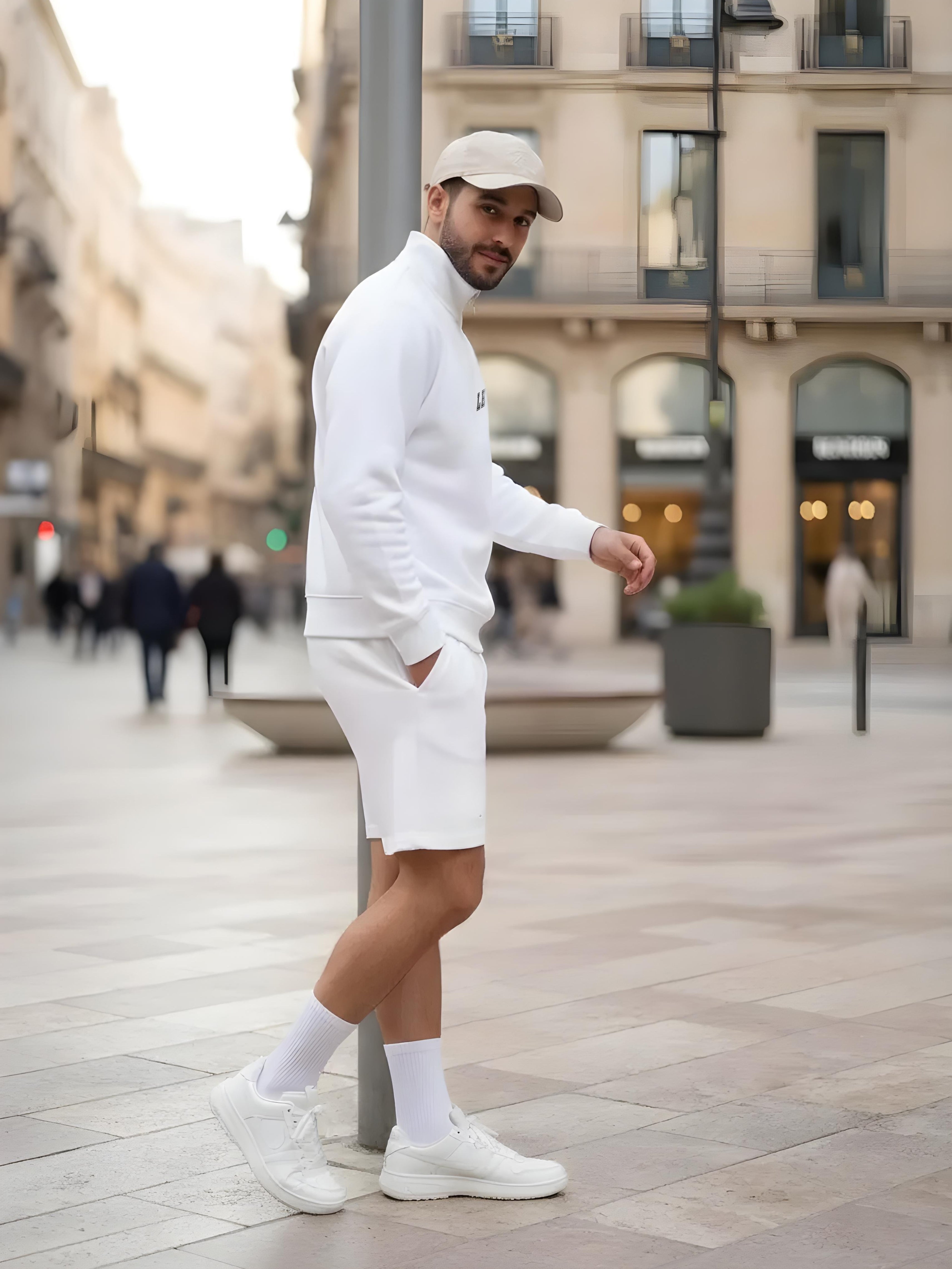 High Neck Half Zipper Sports Sweatshirt & Shorts Set