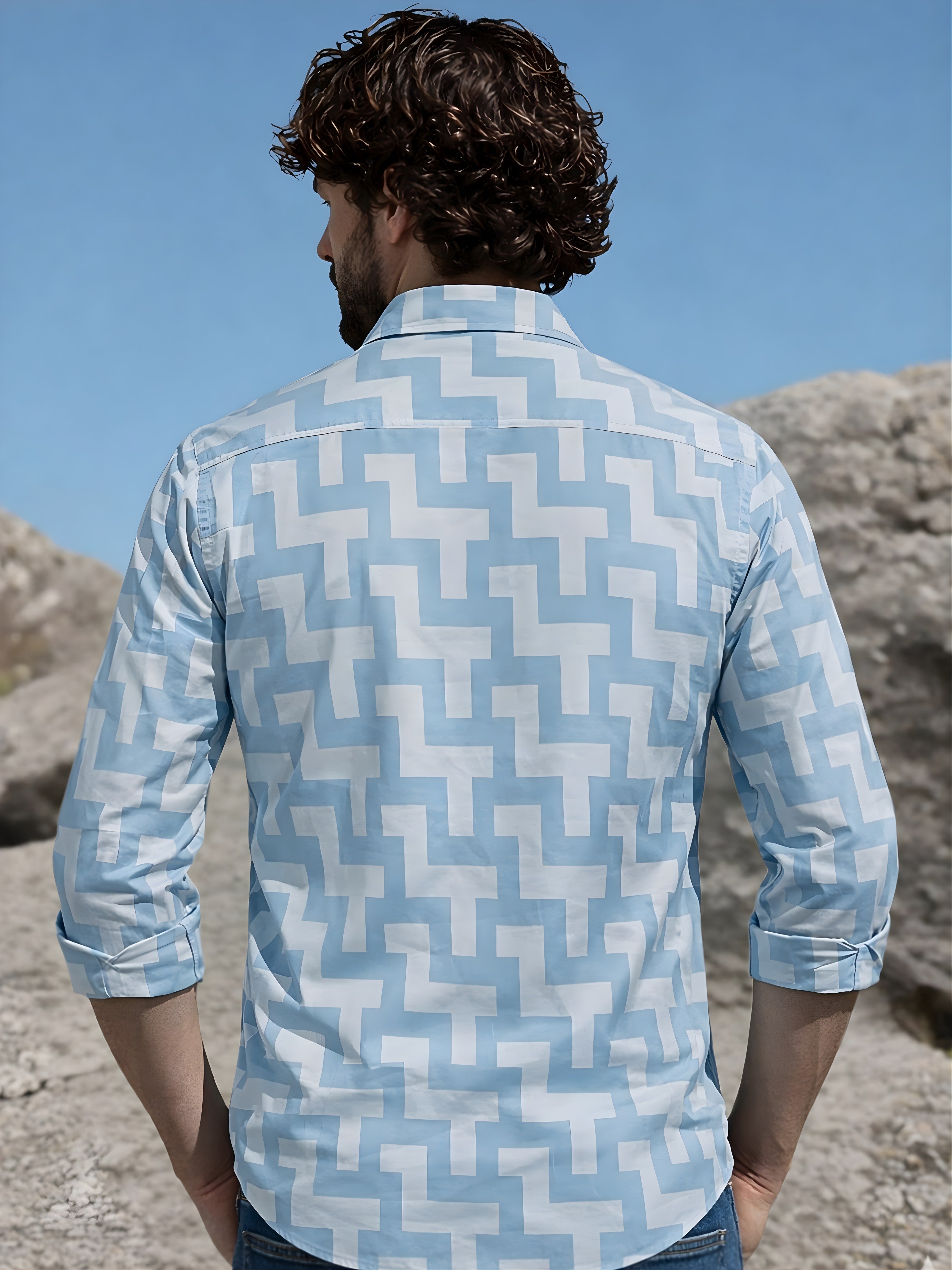 Prime Blue Patterned Full Sleeve Shirt