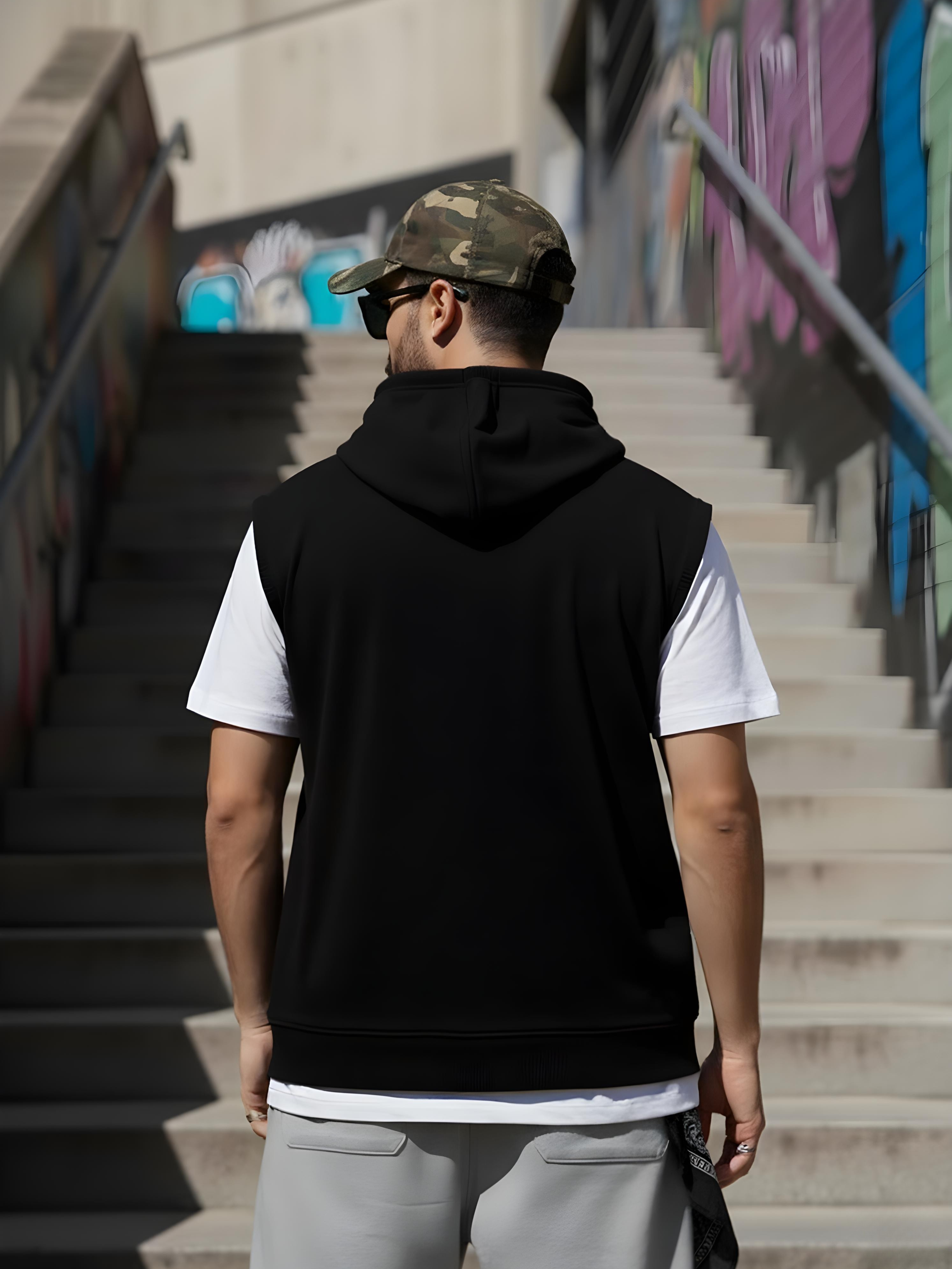 Solid Sleeveless Zipper Hoodie