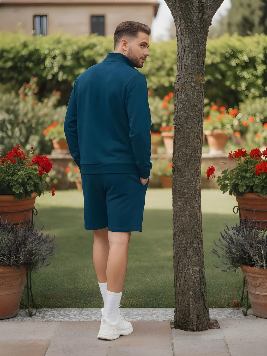 High Neck Half Zipper Sports Sweatshirt & Shorts Set