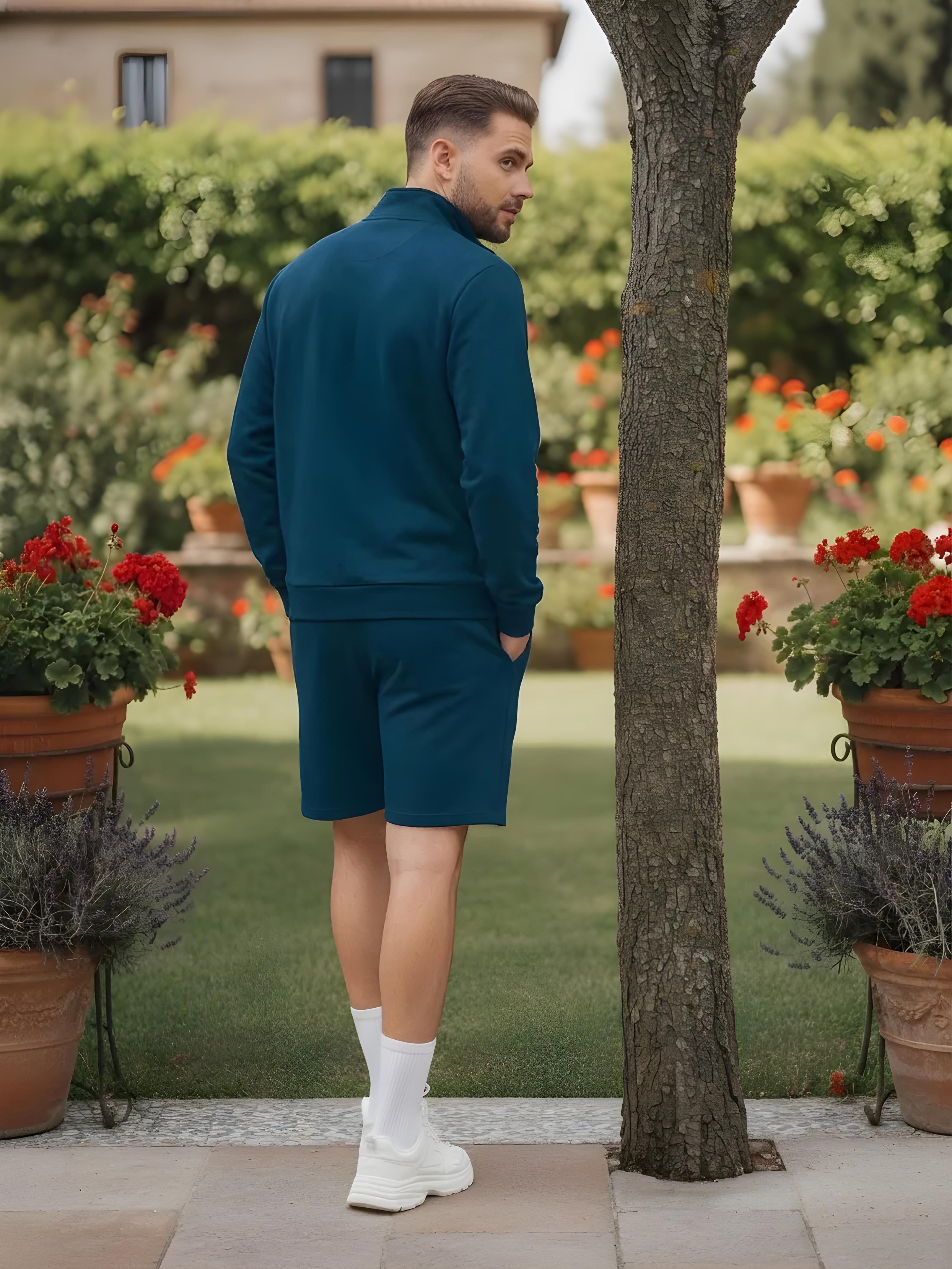 High Neck Half Zipper Sports Sweatshirt & Shorts Set