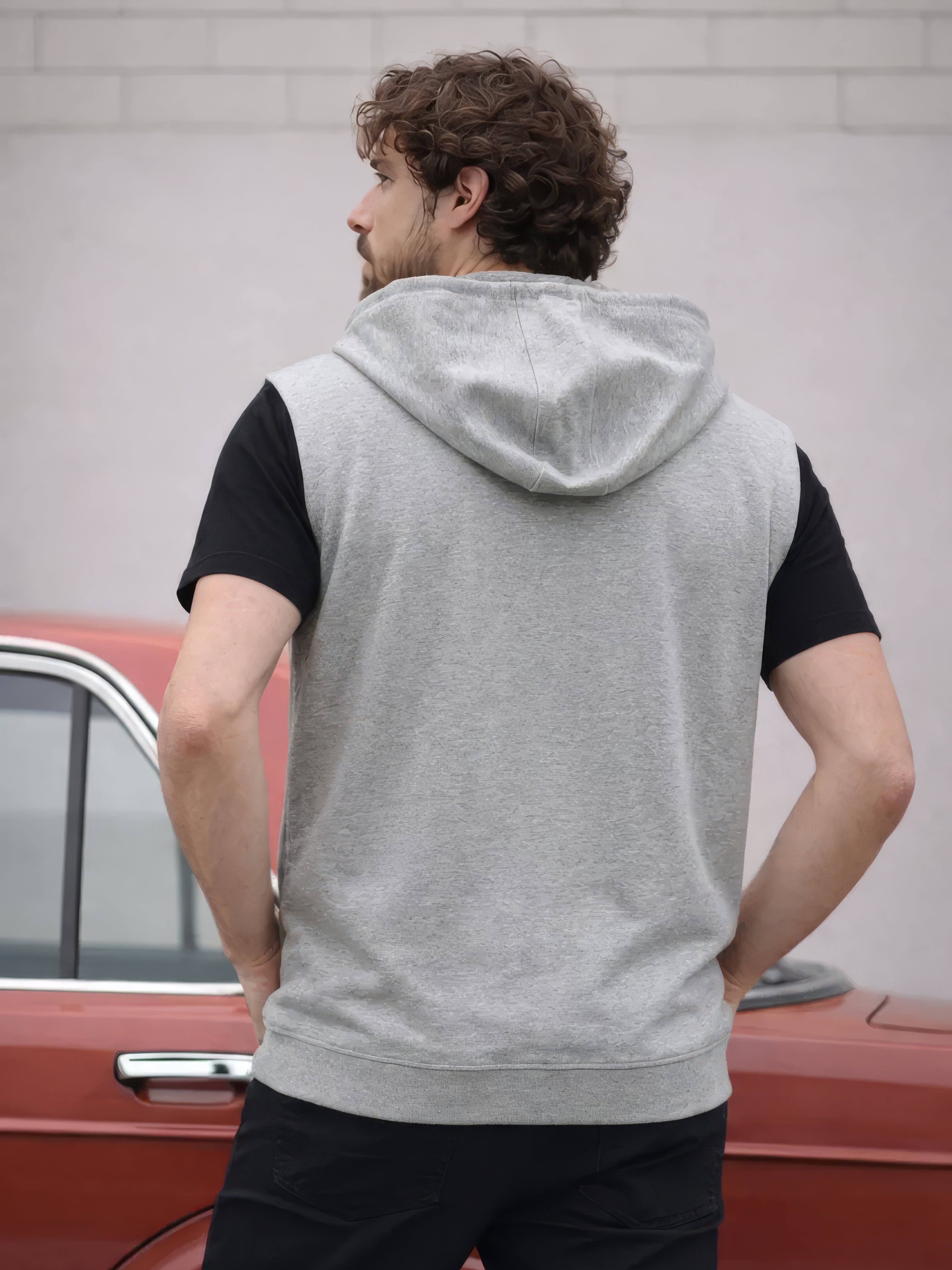 Solid Sleeveless Zipper Hoodie