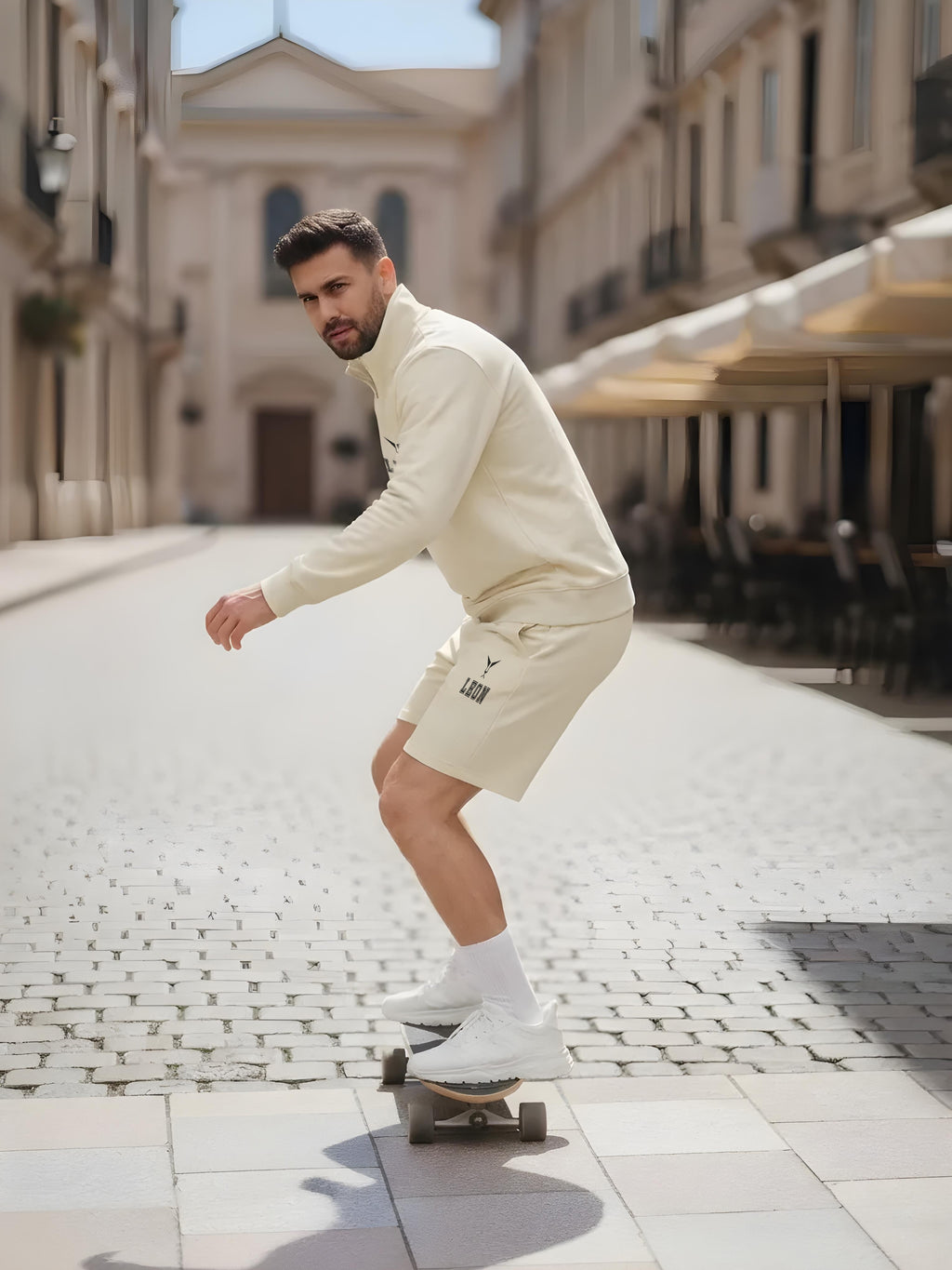 High Neck Half Zipper Sports Sweatshirt & Shorts Set