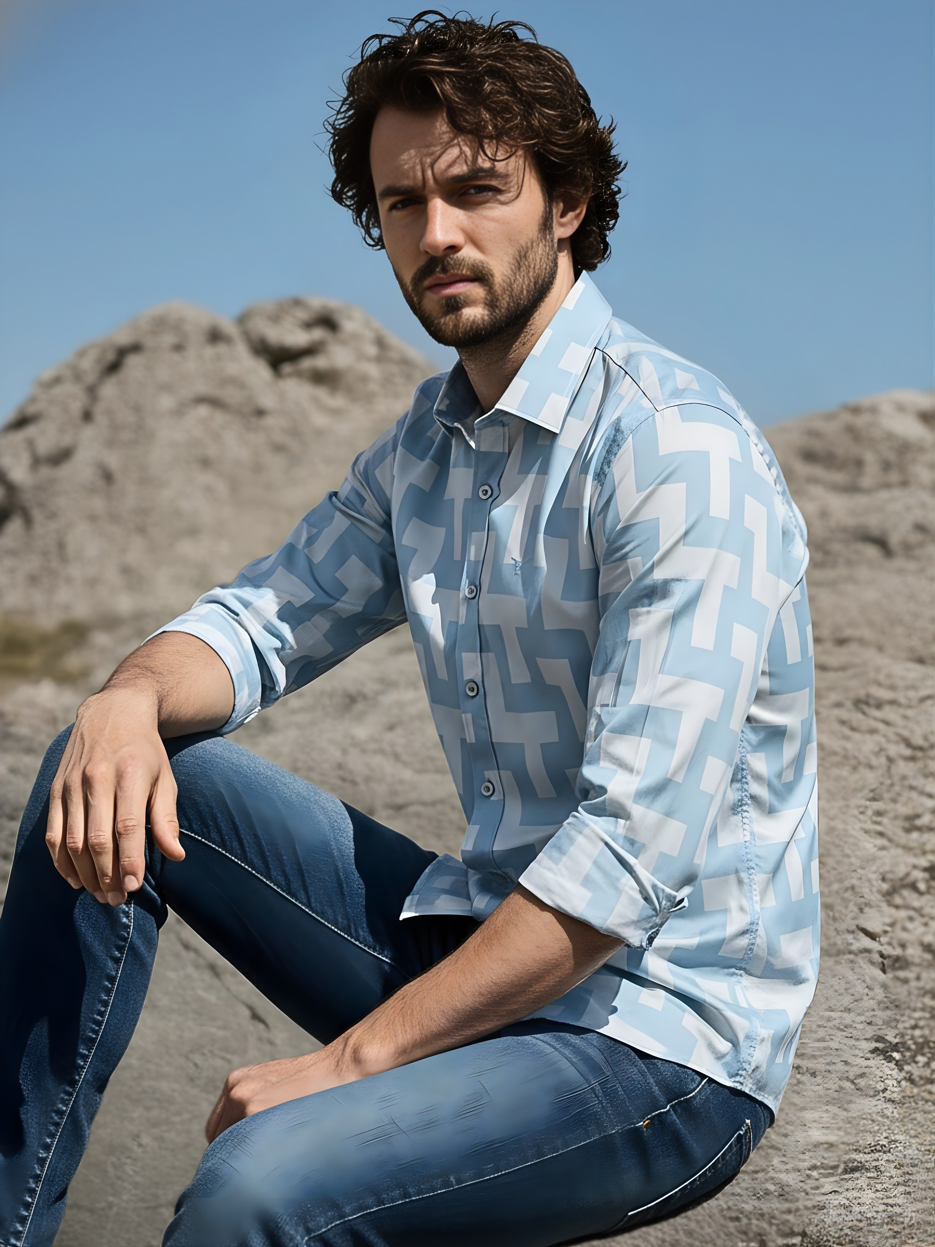 Prime Blue Patterned Full Sleeve Shirt