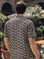 Cuban Collared Oversized Floral Printed Olive Green Shirt