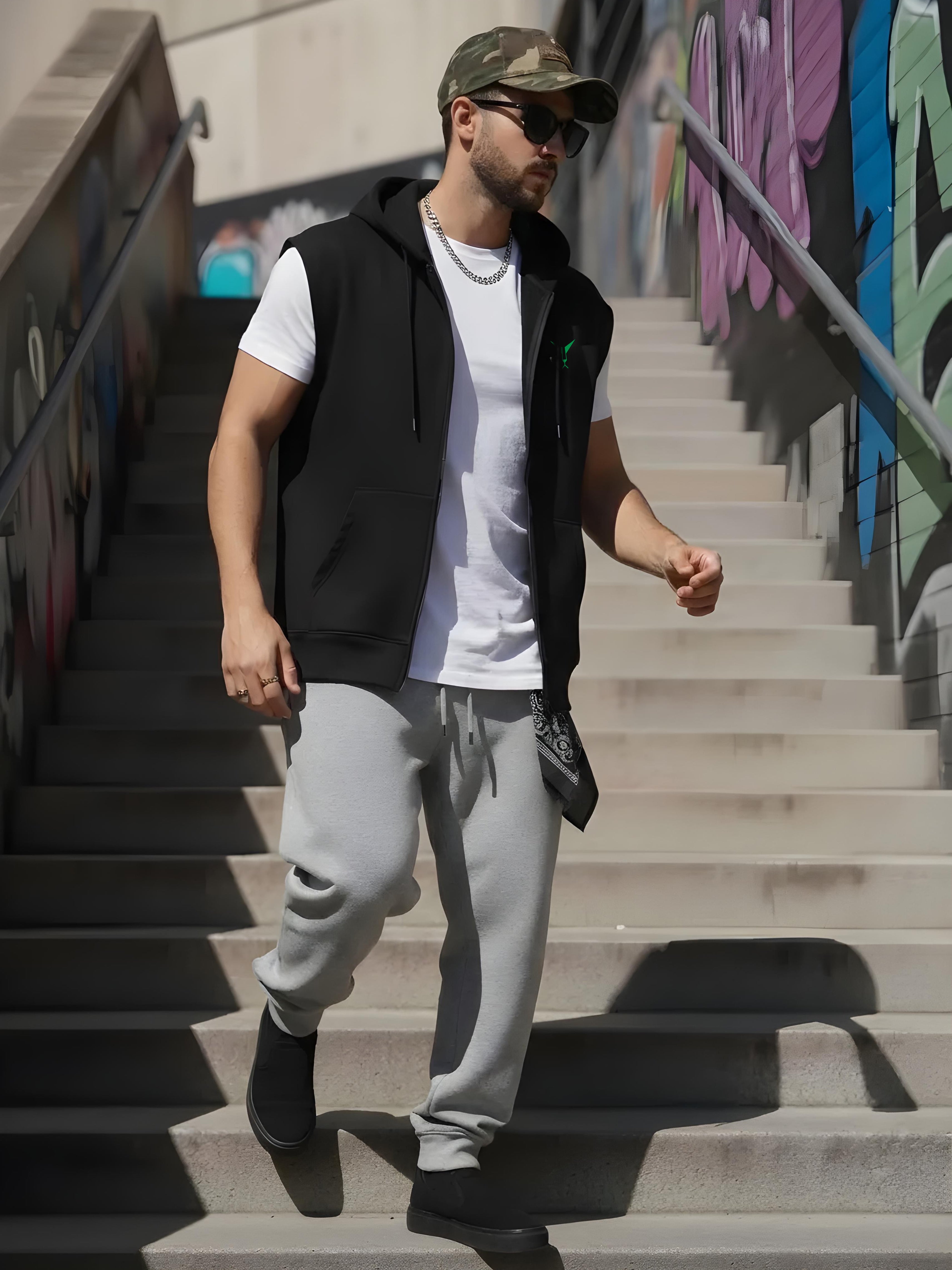 Solid Sleeveless Zipper Hoodie