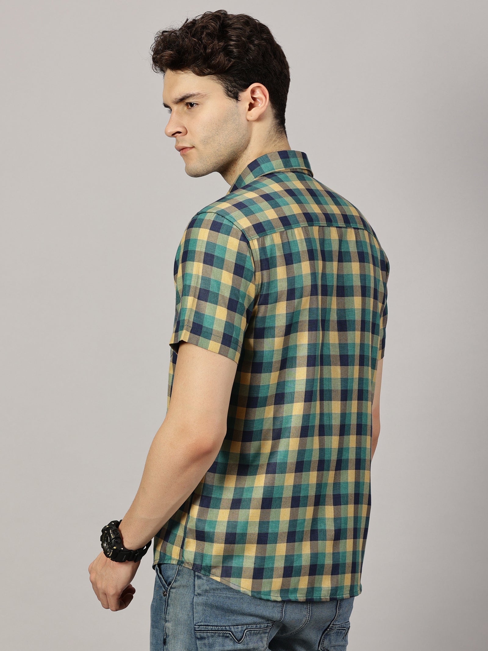 Checkered Poly Cotton Half Sleeve Shirt
