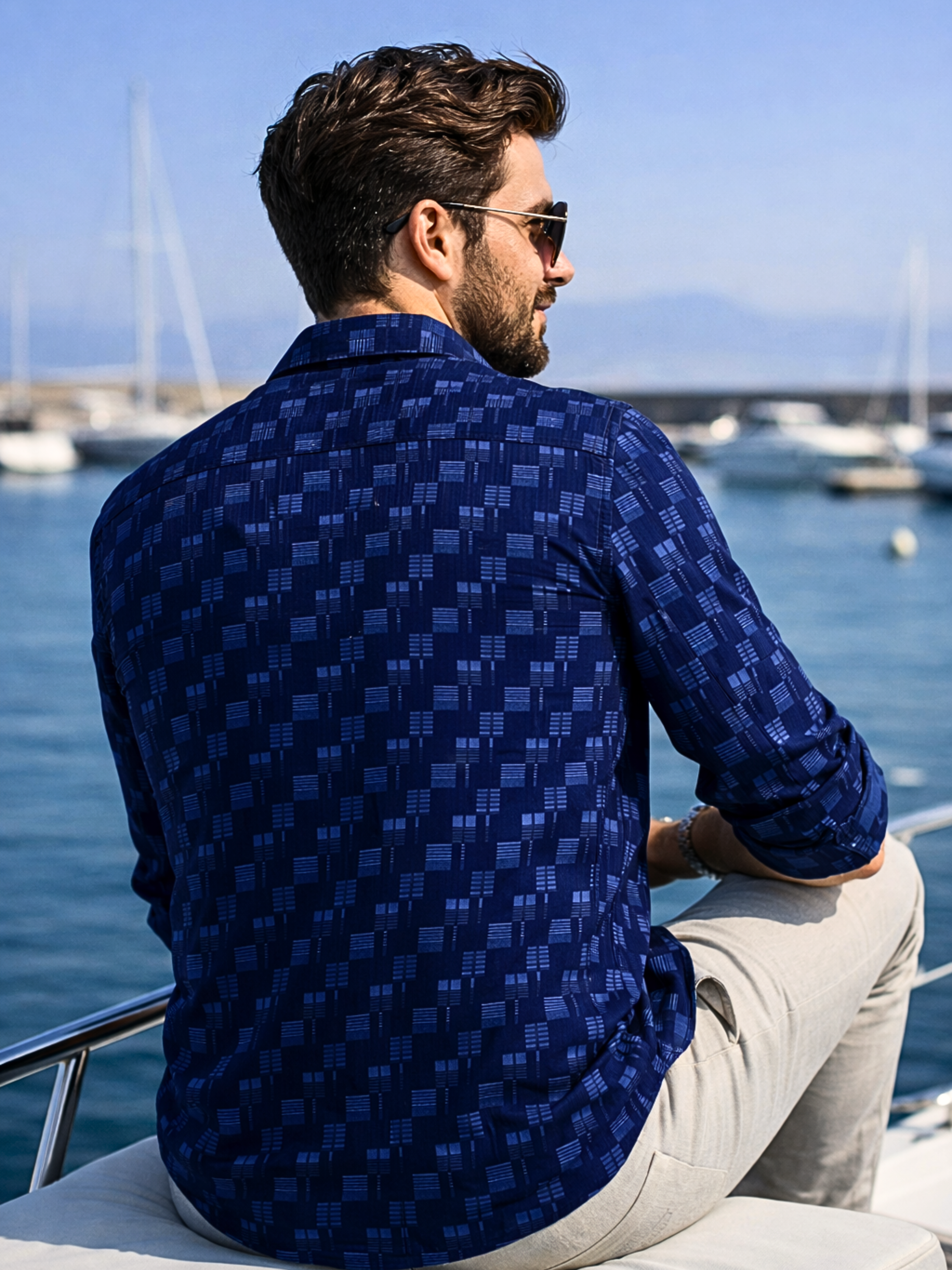 Prime Royal Blue Patterrned Full Sleeve Shirt
