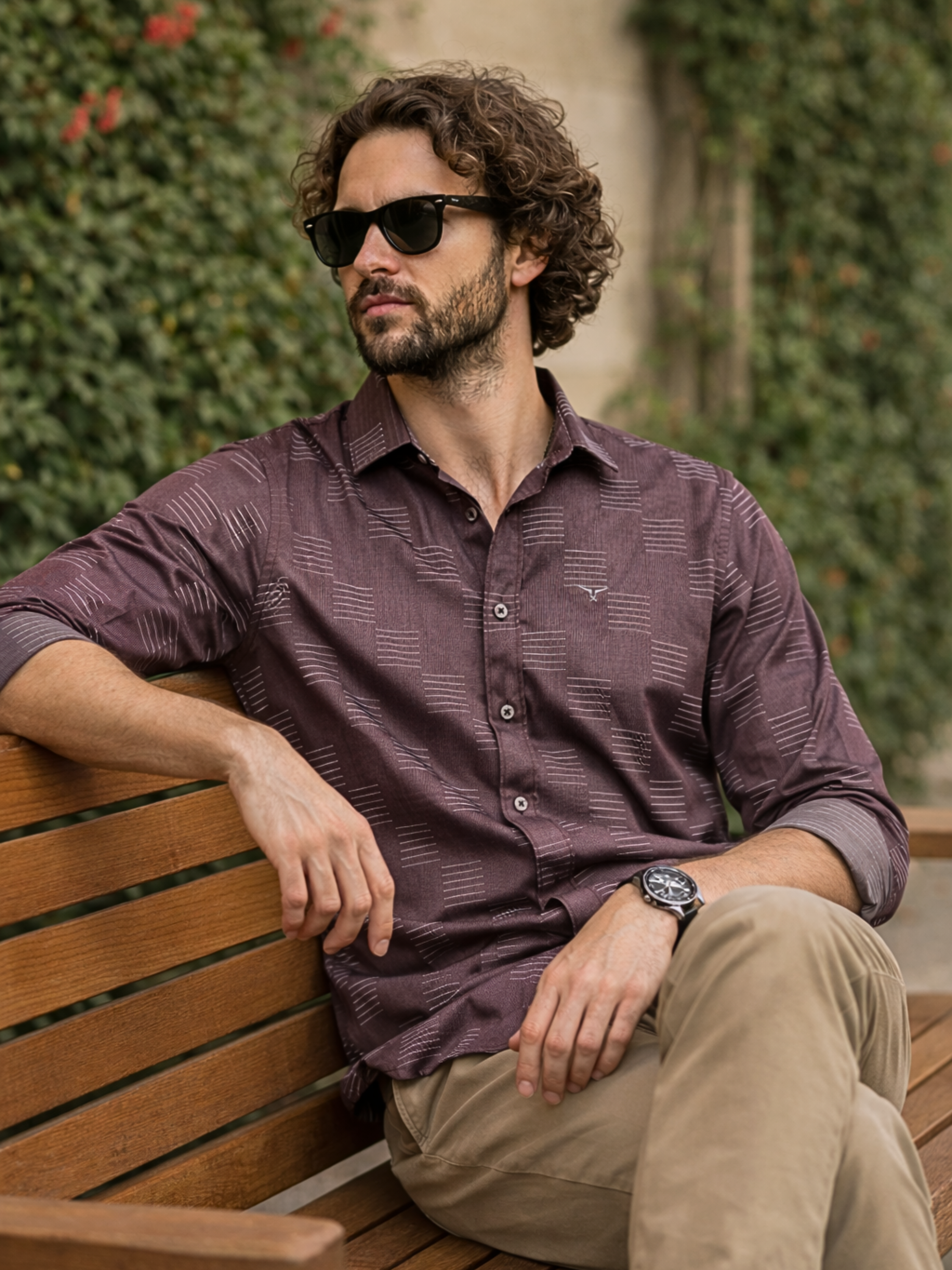 Prime Wine Patterened Full Sleeve Shirt