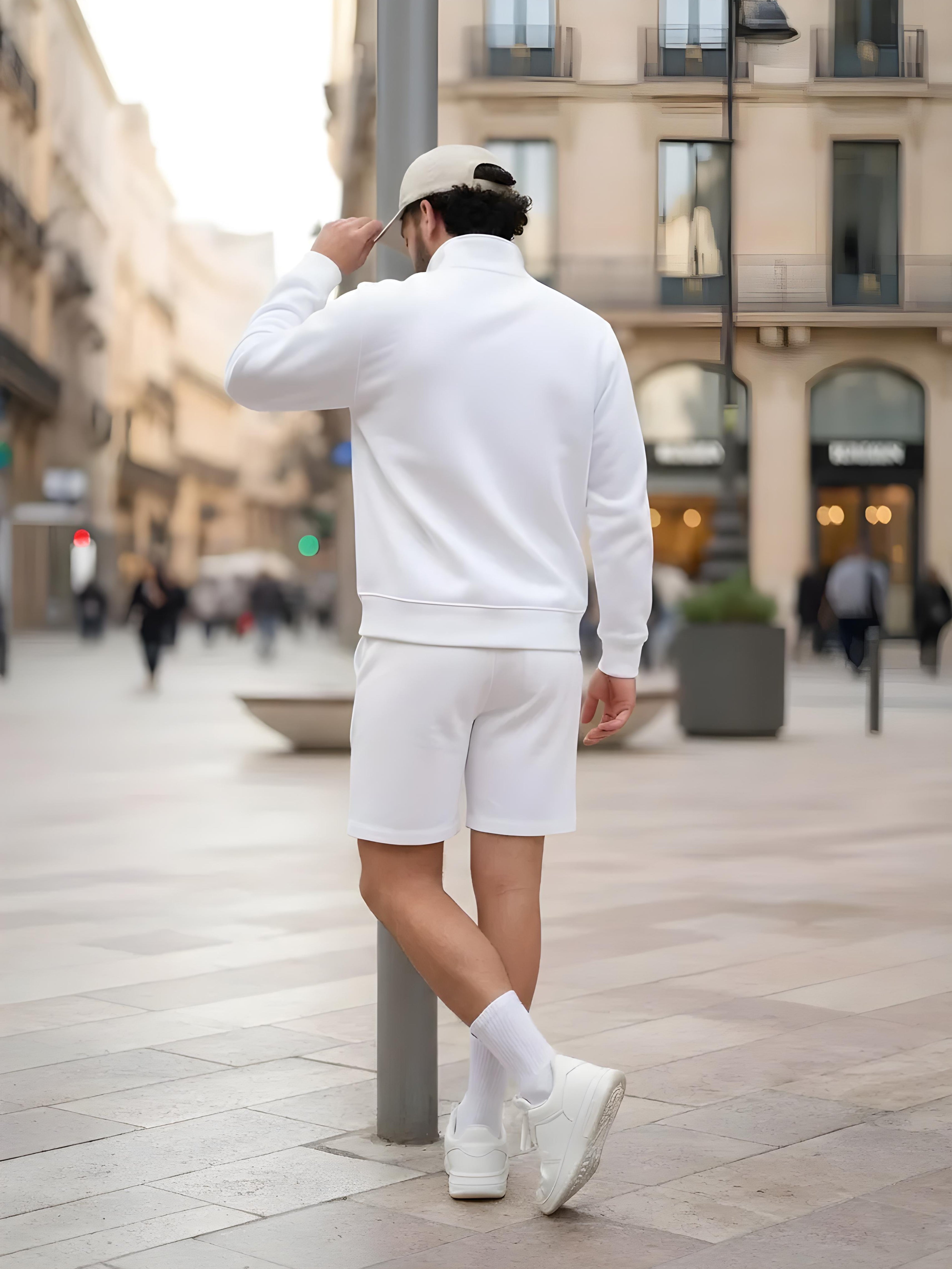 High Neck Half Zipper Sports Sweatshirt & Shorts Set