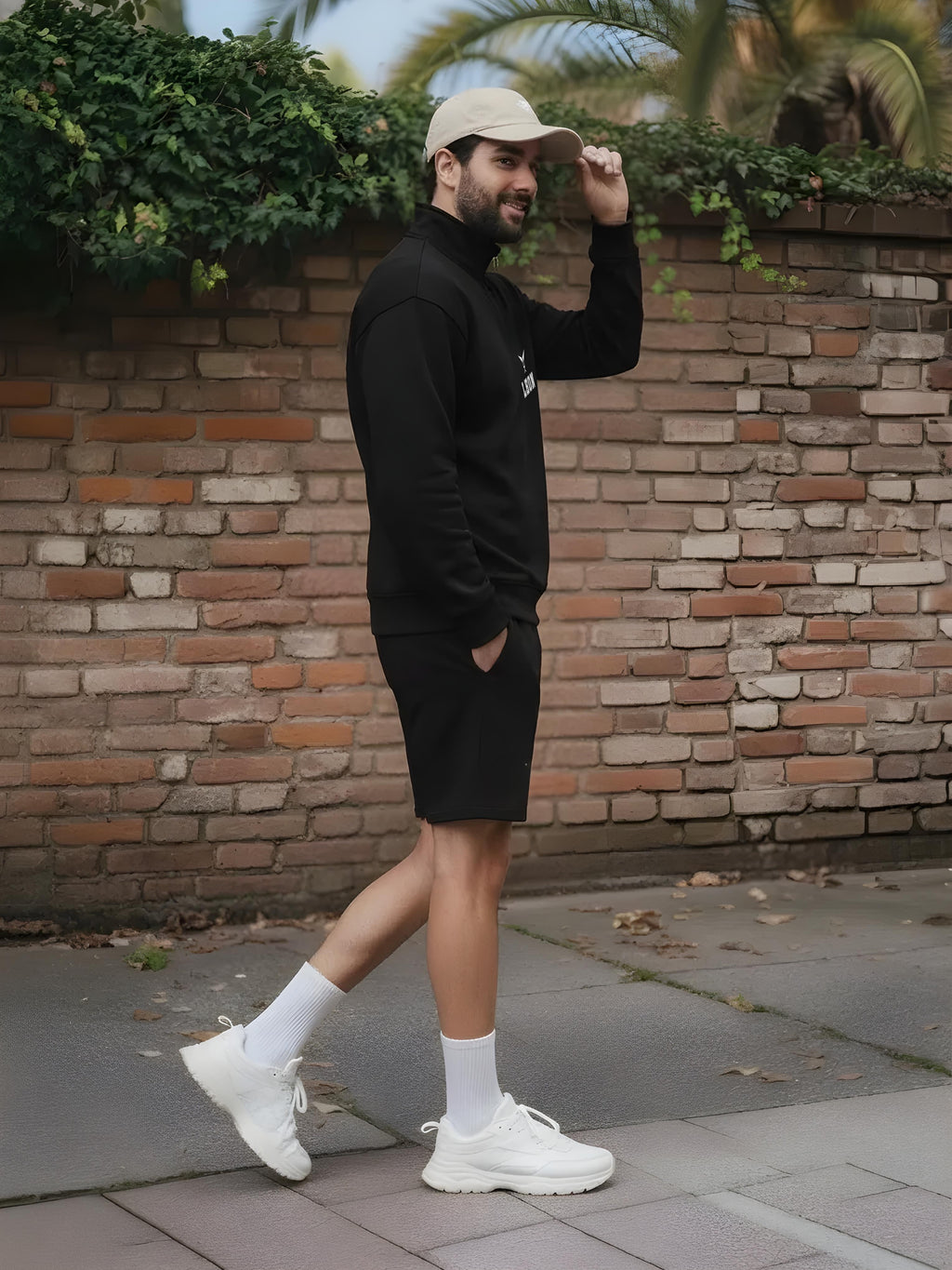 High Neck Half Zipper Sports Sweatshirt & Shorts Set