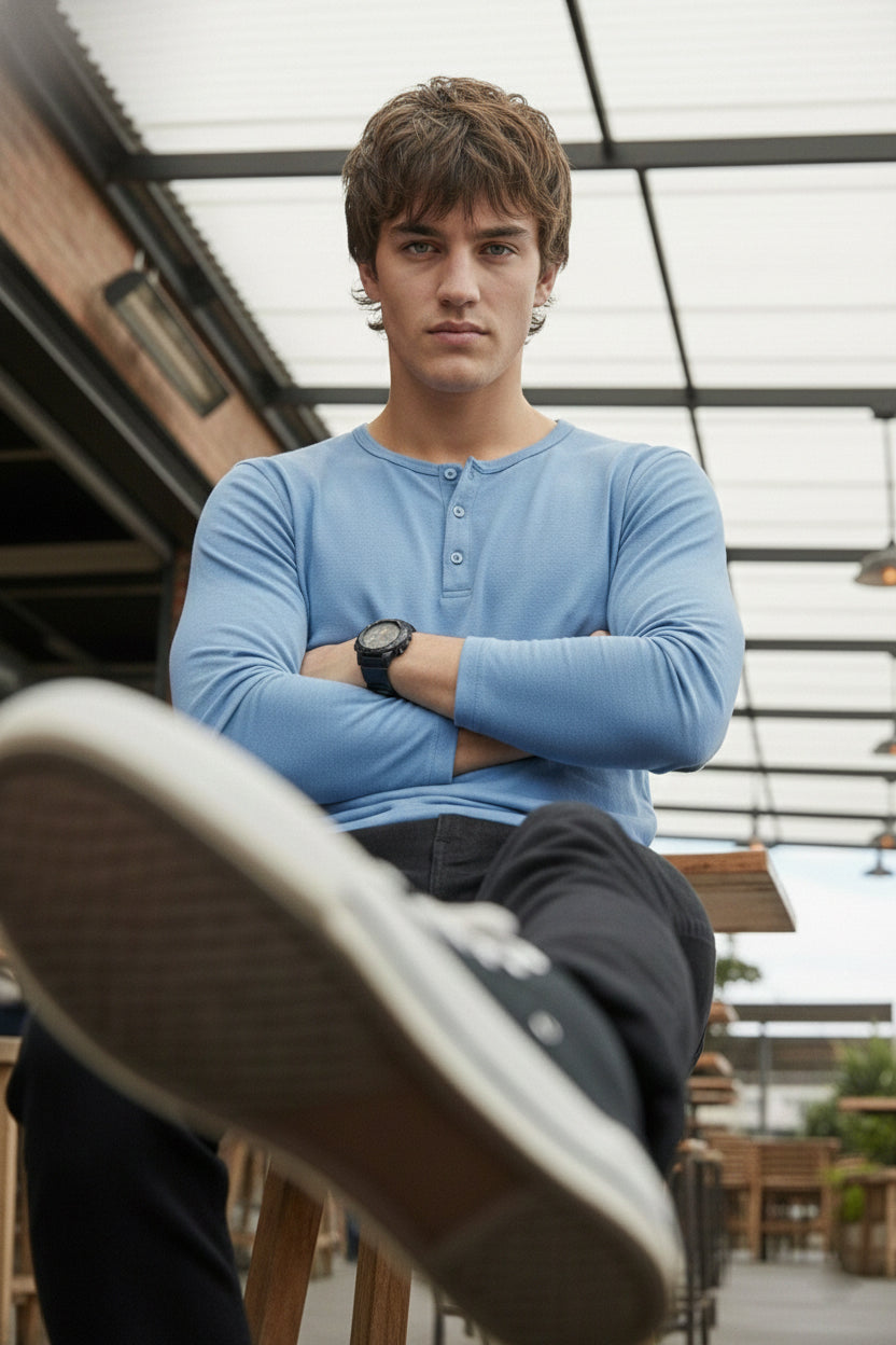 Henley Neck Full Sleeve T-Shirt